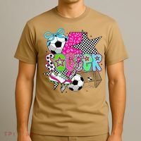 Preppy Soccer Coquette Checkered Star Mama T-Shirt thumb 3