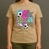 Preppy Soccer Coquette Checkered Star Mama T-Shirt thumb 4