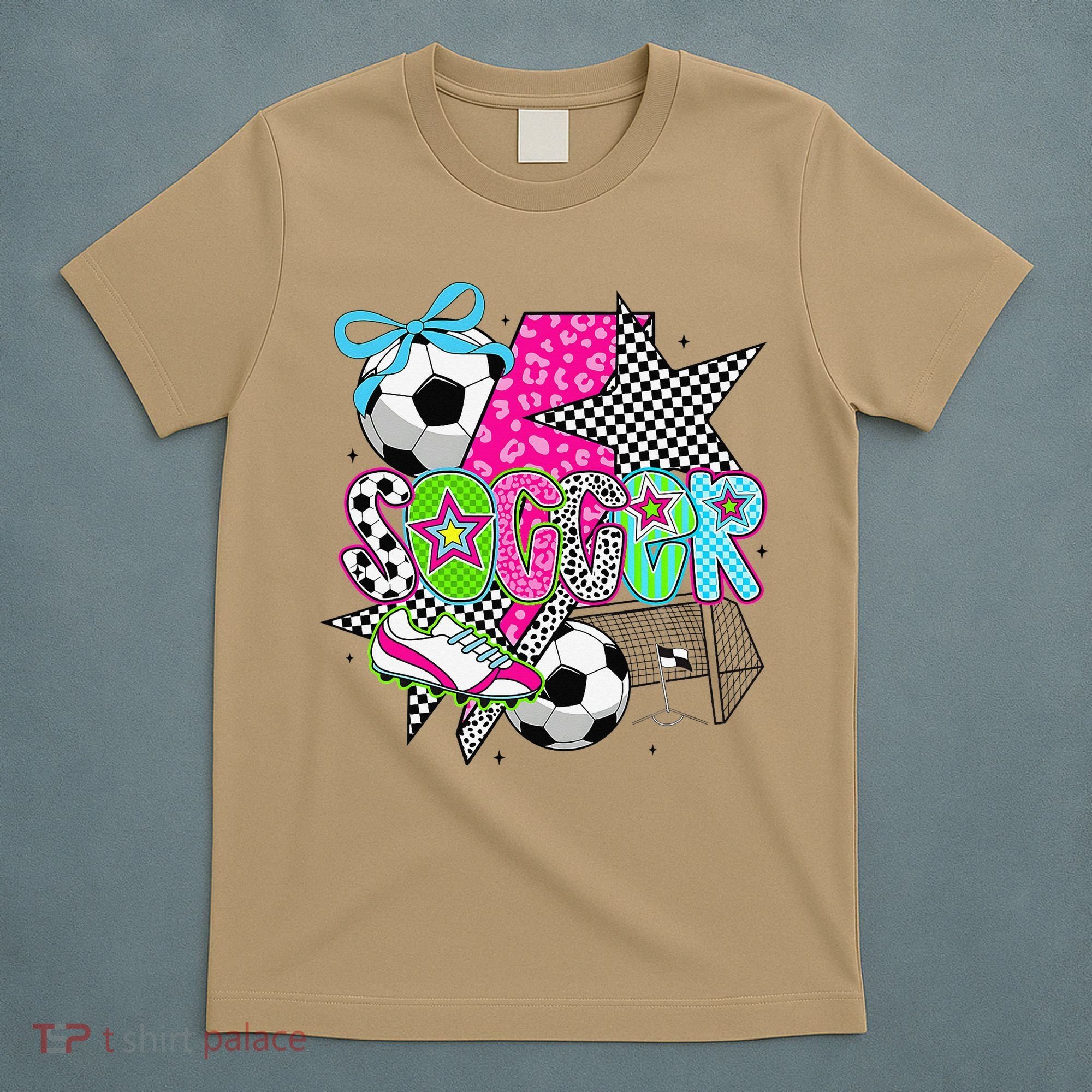 Preppy Soccer Coquette Checkered Star Mama T-Shirt