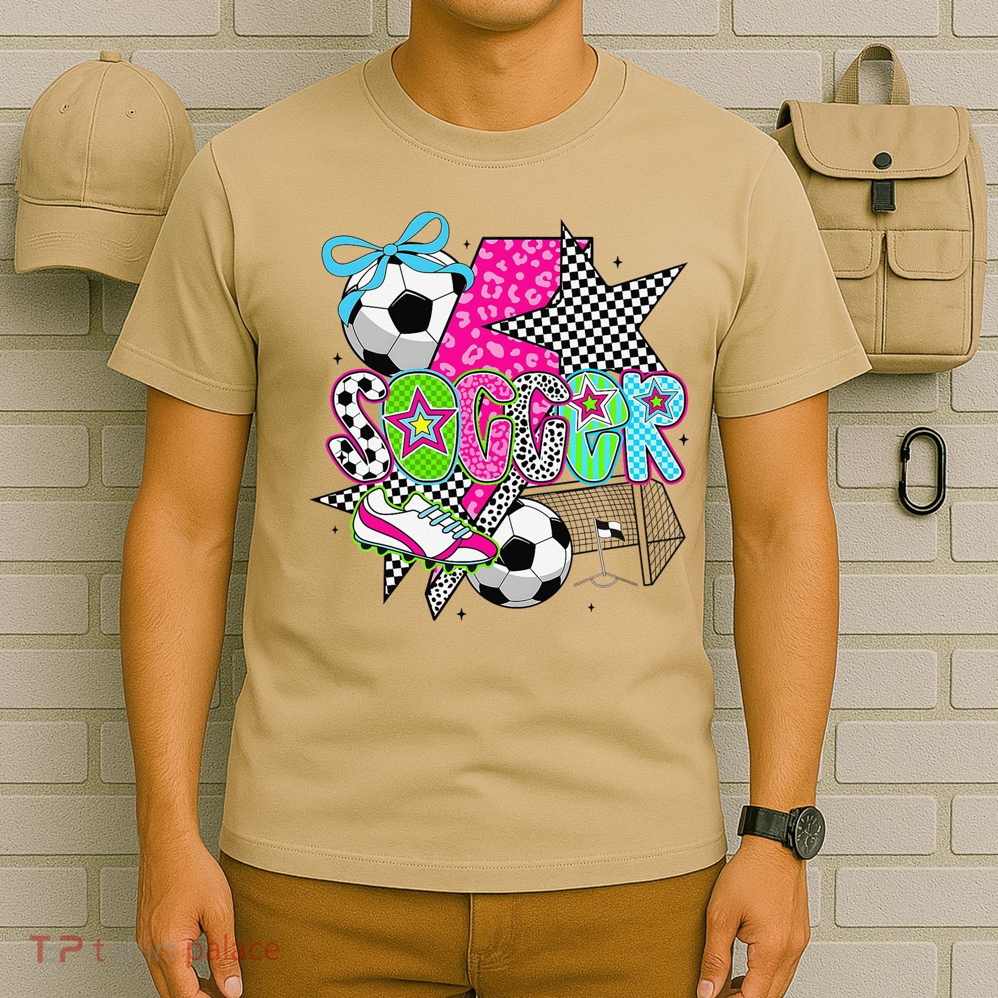 Preppy Soccer Coquette Checkered Star Mama T-Shirt