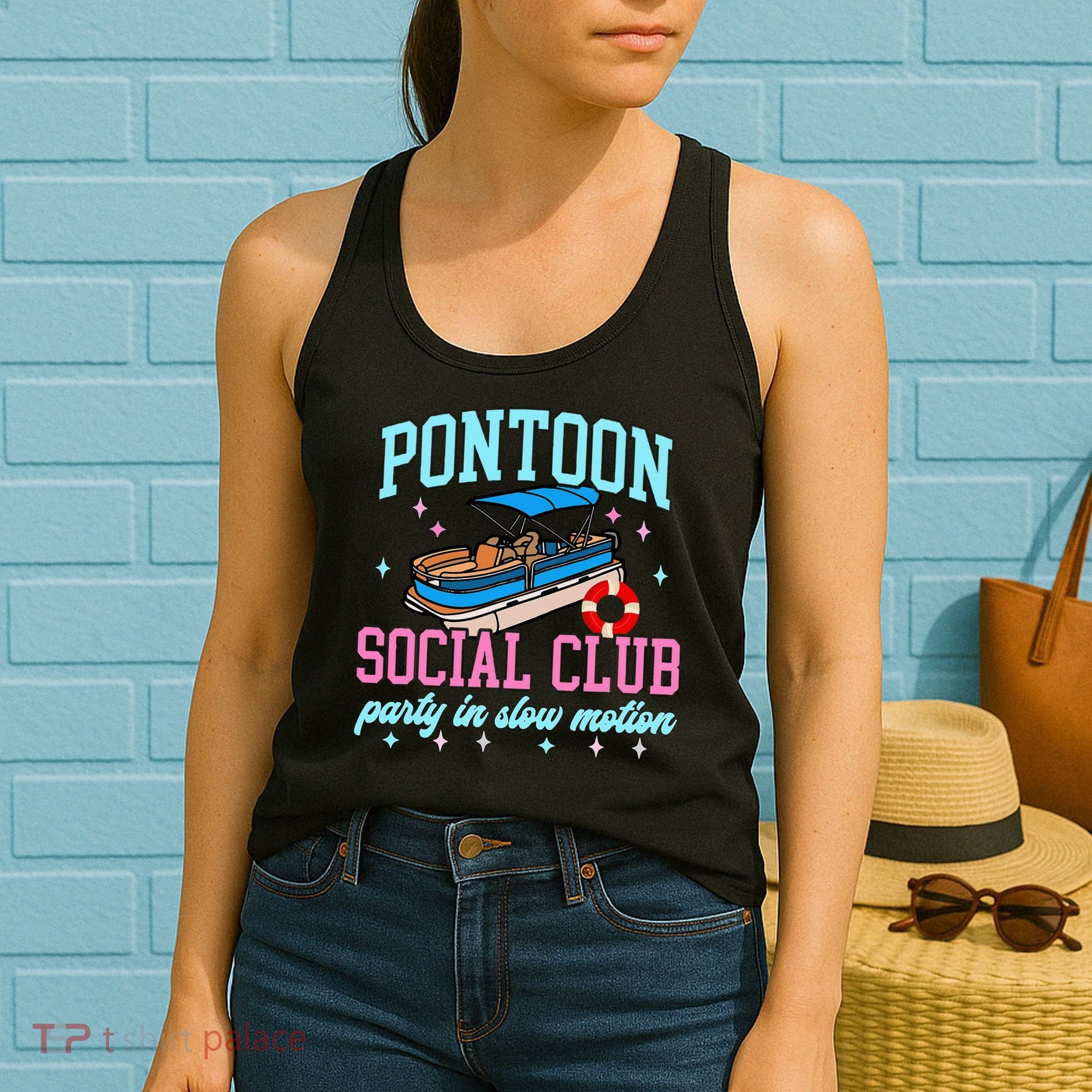 Pontoon Social Club Party In Slow Motion Pontoon Boat Women's Tank Top