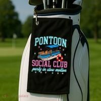Pontoon Social Club Party In Slow Motion Pontoon Boat Golf Towel thumb 2