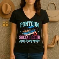 Pontoon Social Club Party In Slow Motion Pontoon Boat Women's V-Neck T-Shirt thumb 3
