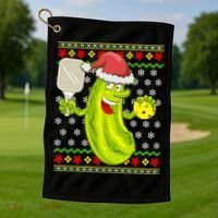Pickleball Santa Claus Ugly Christmas Pattern Cool Gift Golf Towel thumb 1