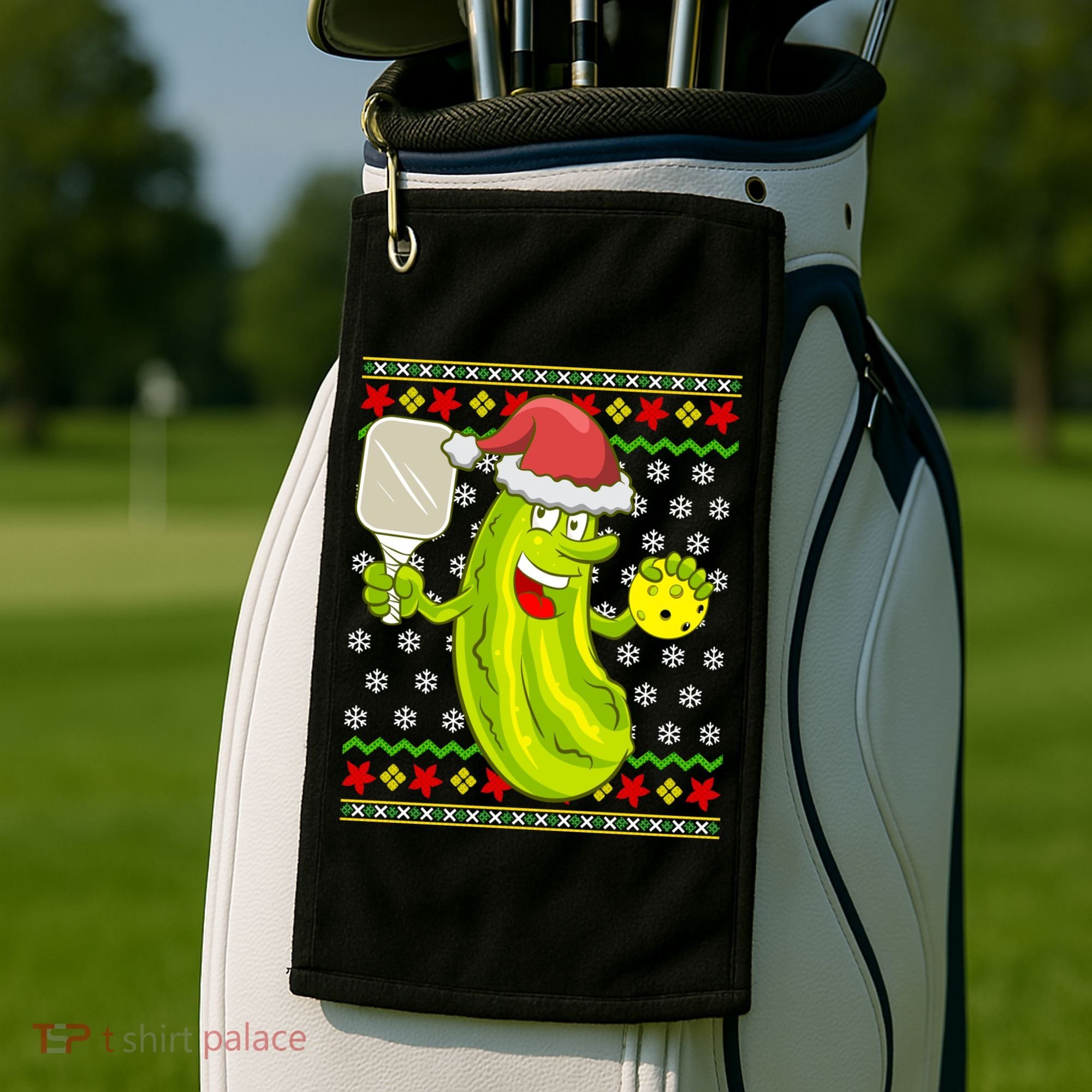 Pickleball Santa Claus Ugly Christmas Pattern Cool Gift Golf Towel
