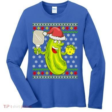 Pickleball Santa Claus Ugly Christmas Pattern Cool Gift Women's Long Sleeve Shirt