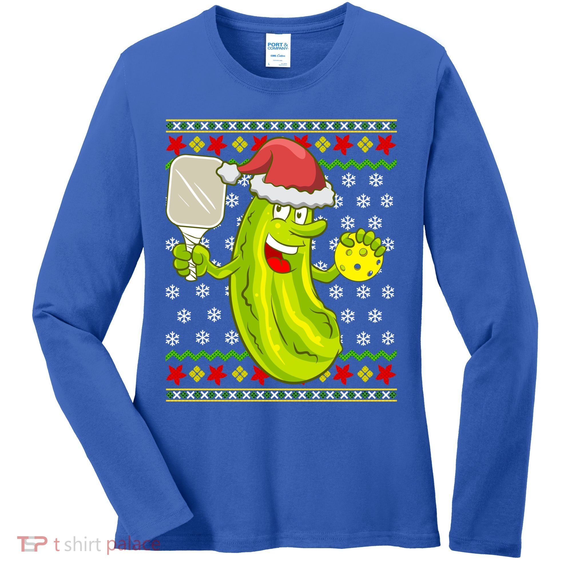 Pickleball Santa Claus Ugly Christmas Pattern Cool Gift Women's Long Sleeve Shirt