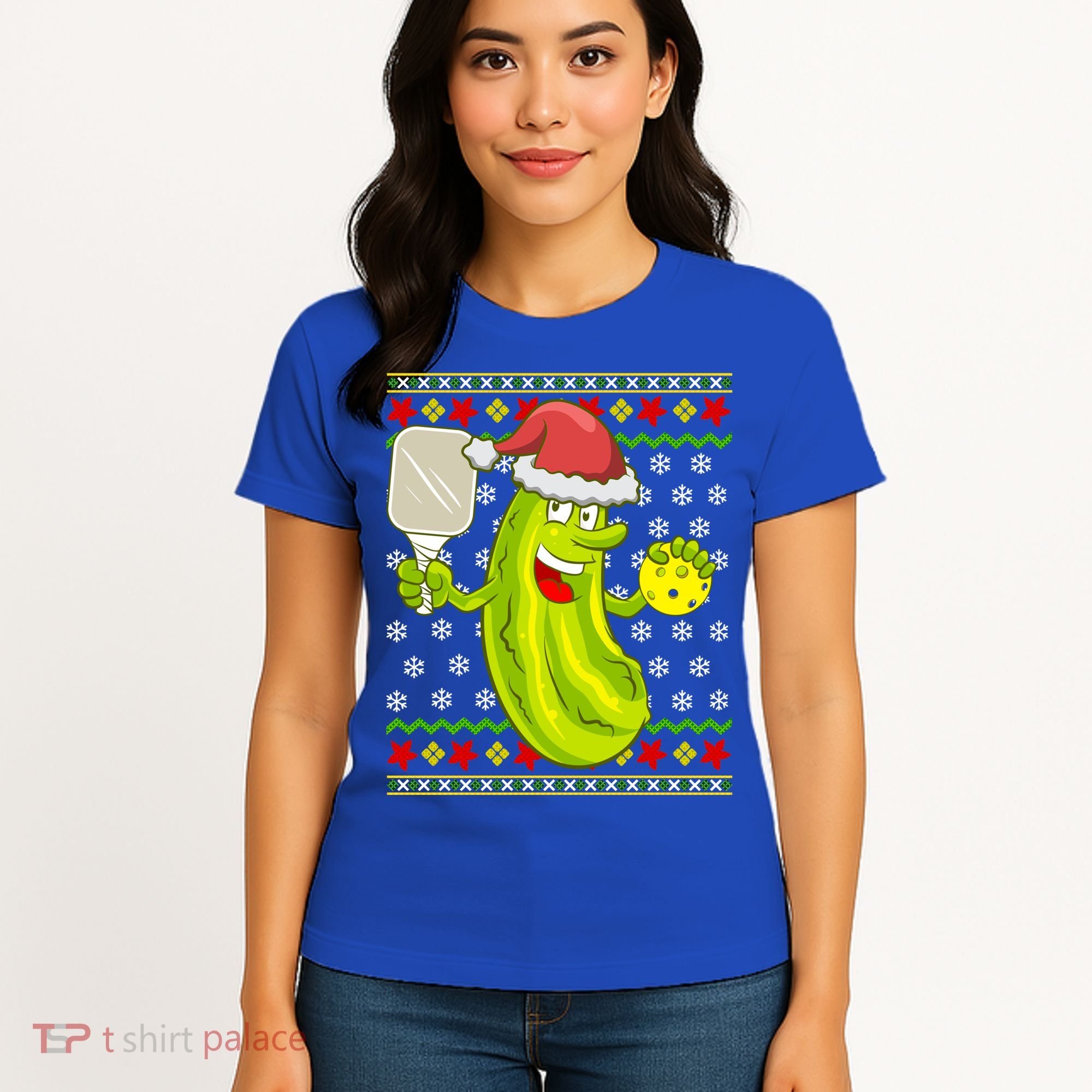 Pickleball Santa Claus Ugly Christmas Pattern Cool Gift Women's T-Shirt