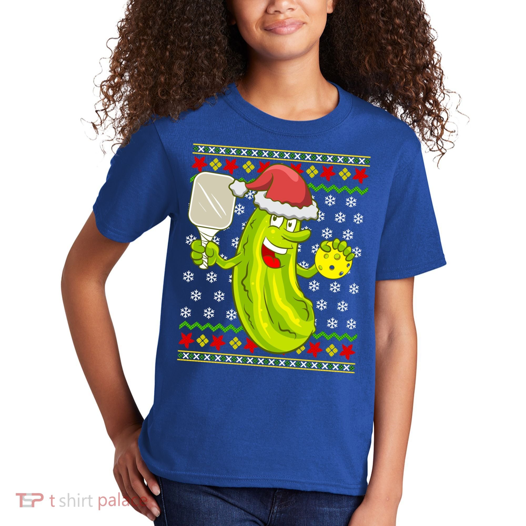 Pickleball Santa Claus Ugly Christmas Pattern Cool Gift Kids T-Shirt