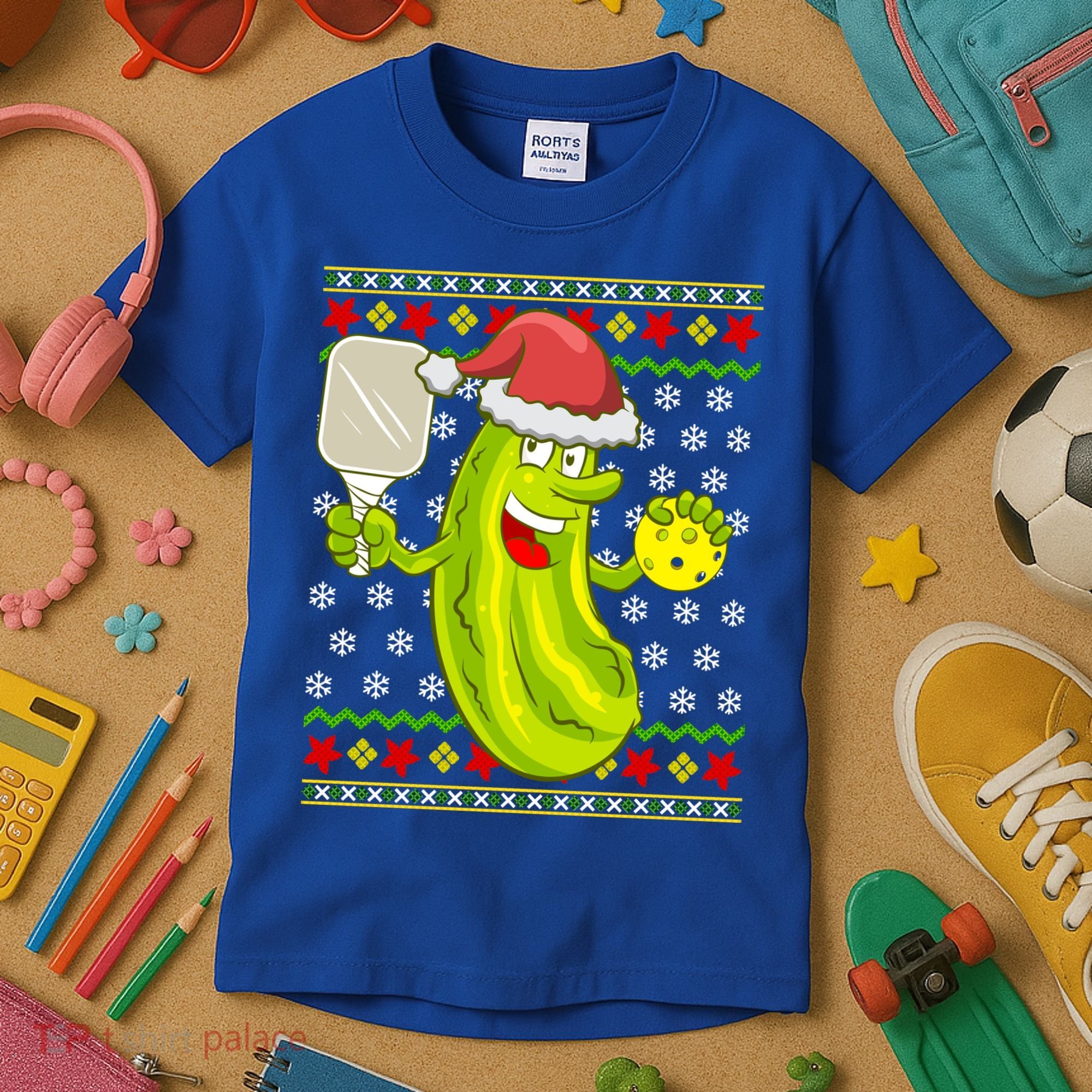 Pickleball Santa Claus Ugly Christmas Pattern Cool Gift Kids T-Shirt