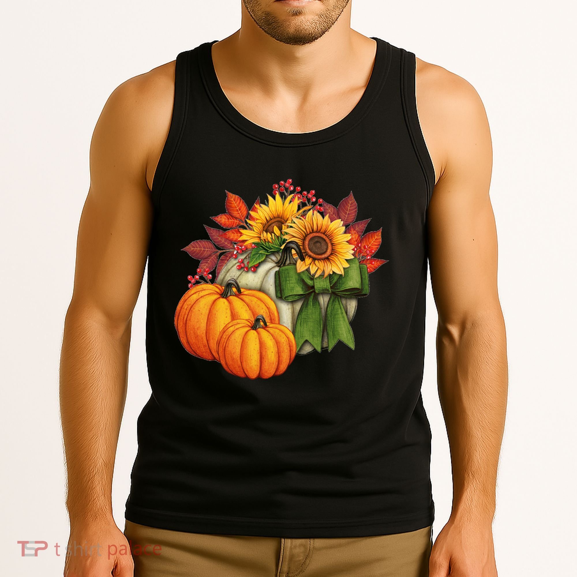 Pumpkin Sunflower Cute Floral Fall Autumn Season Tank Top