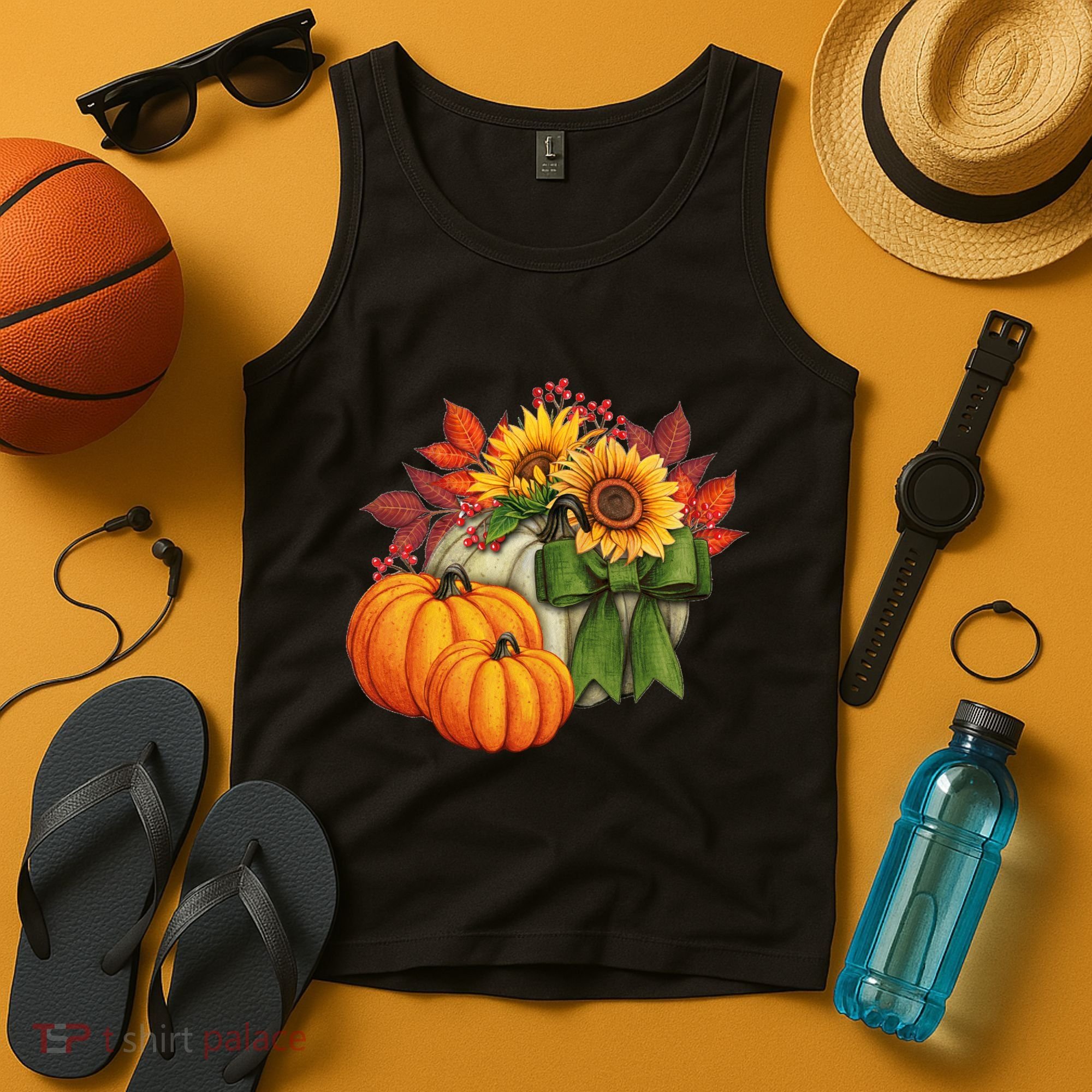 Pumpkin Sunflower Cute Floral Fall Autumn Season Tank Top