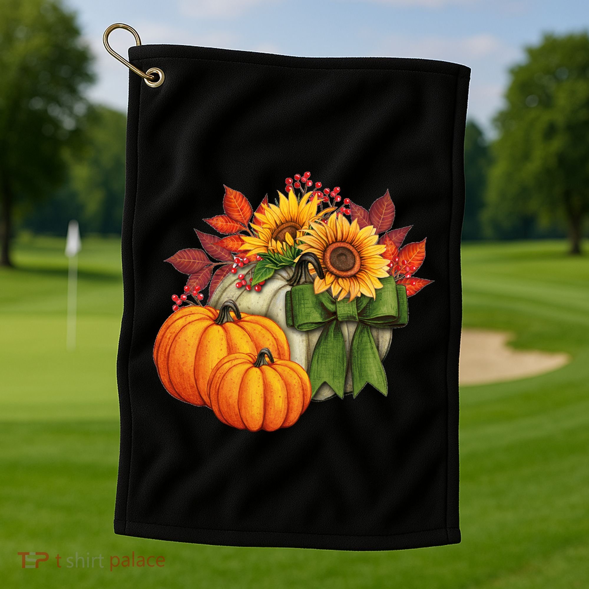 Pumpkin Sunflower Cute Floral Fall Autumn Season Golf Towel