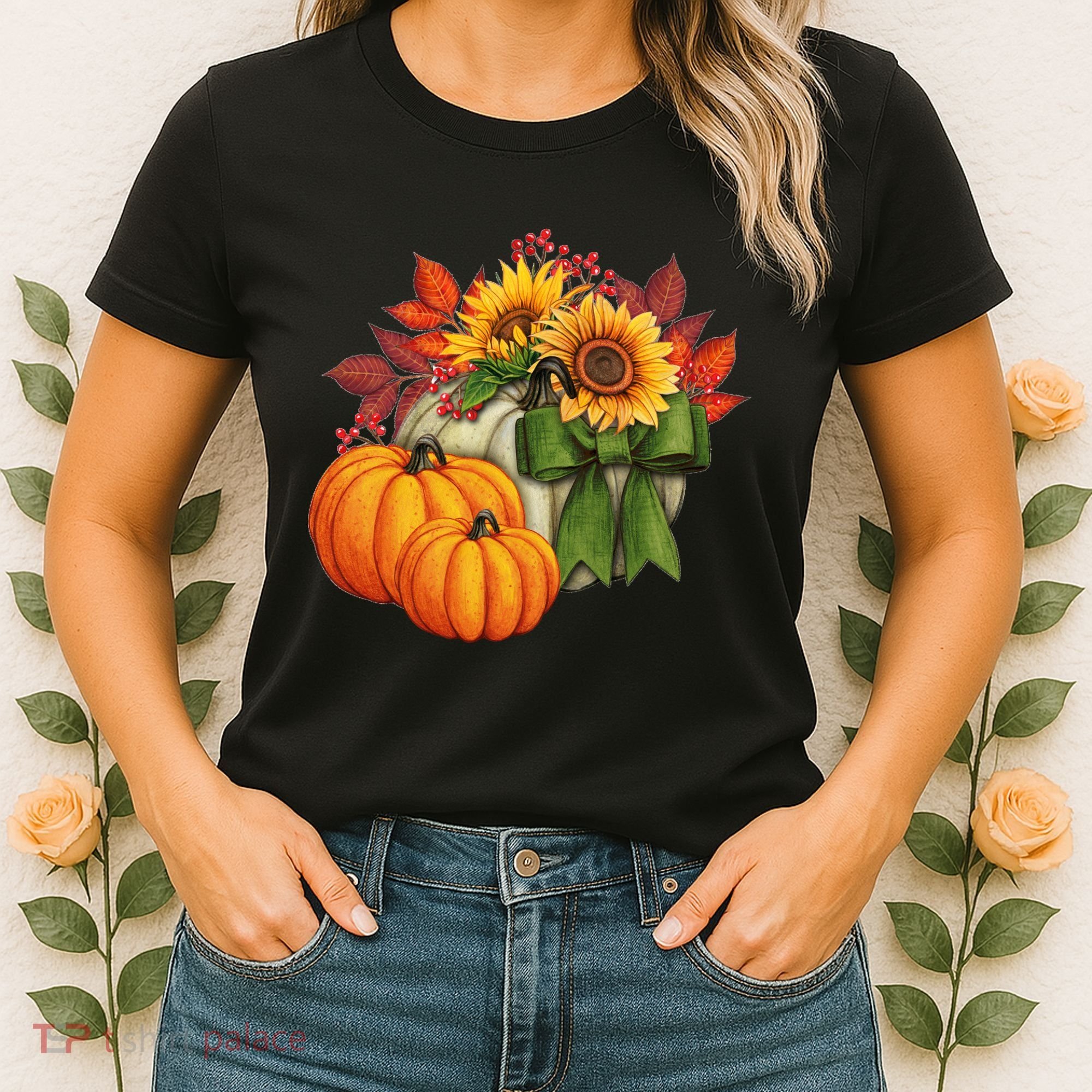 Pumpkin Sunflower Cute Floral Fall Autumn Season Women's T-Shirt