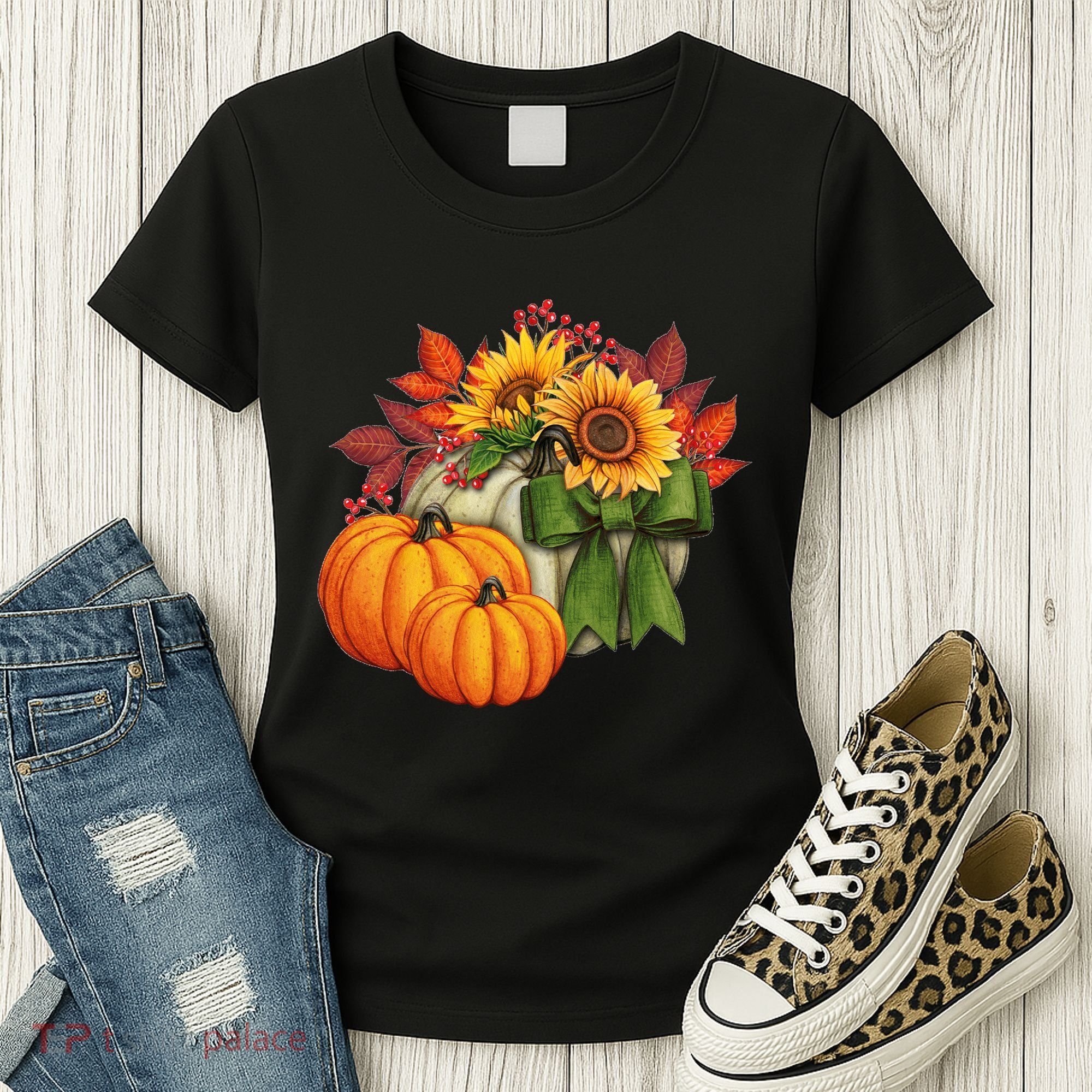 Pumpkin Sunflower Cute Floral Fall Autumn Season Women's T-Shirt