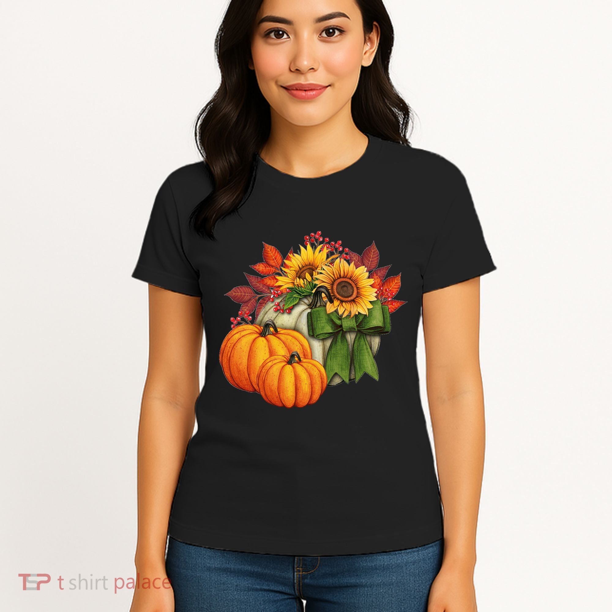 Pumpkin Sunflower Cute Floral Fall Autumn Season Women's T-Shirt