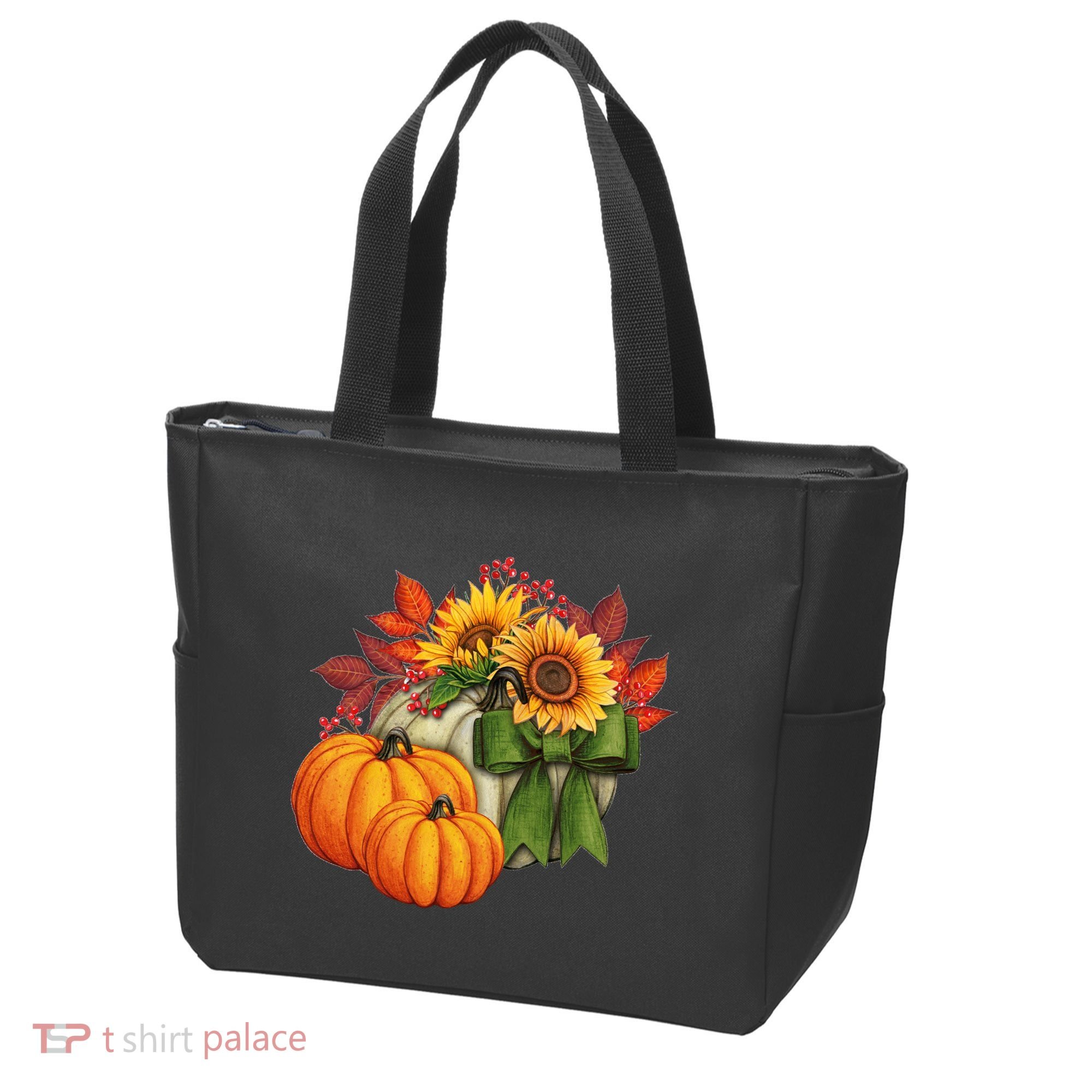 Pumpkin Sunflower Cute Floral Fall Autumn Season Tote Bag