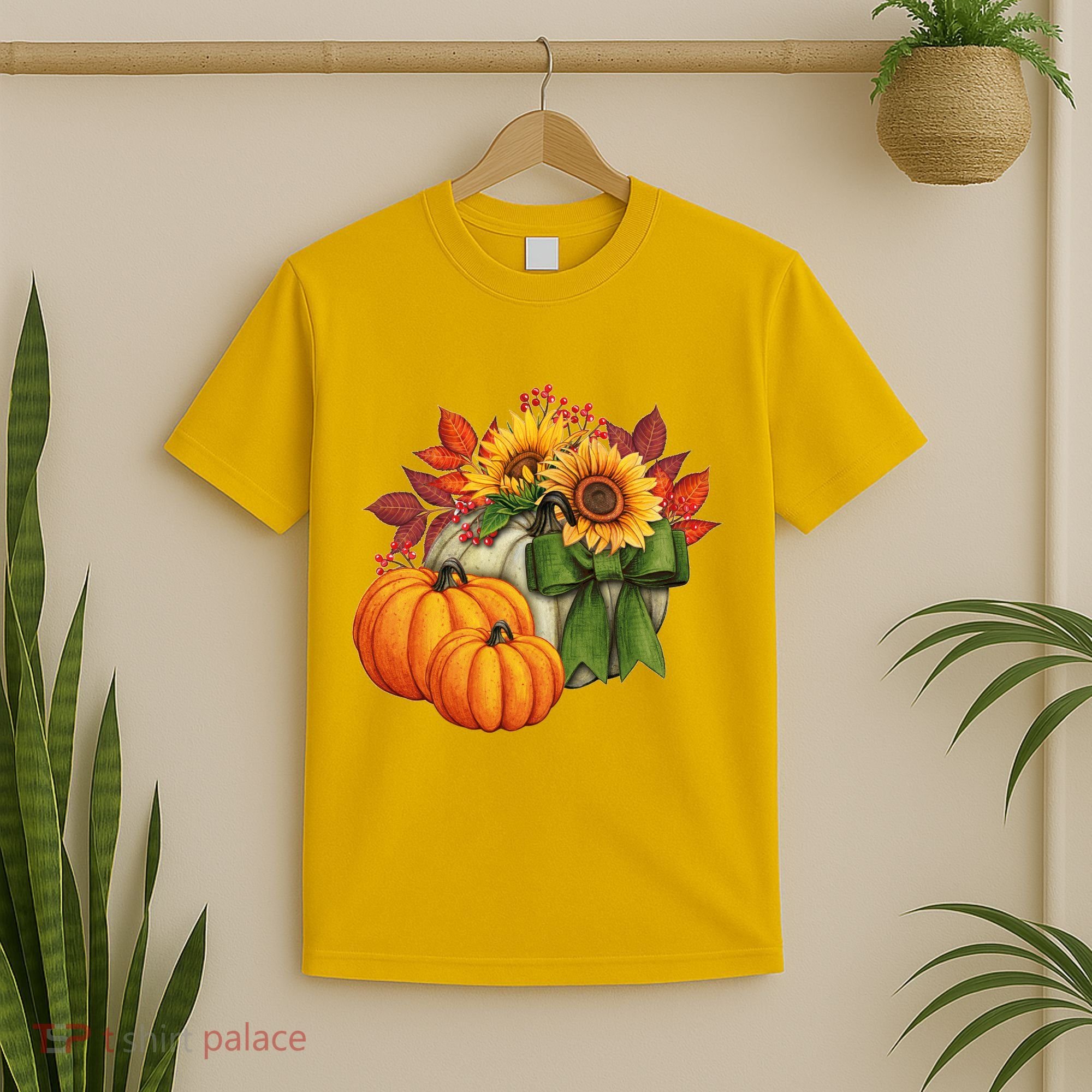 Pumpkin Sunflower Cute Floral Fall Autumn Season T-Shirt