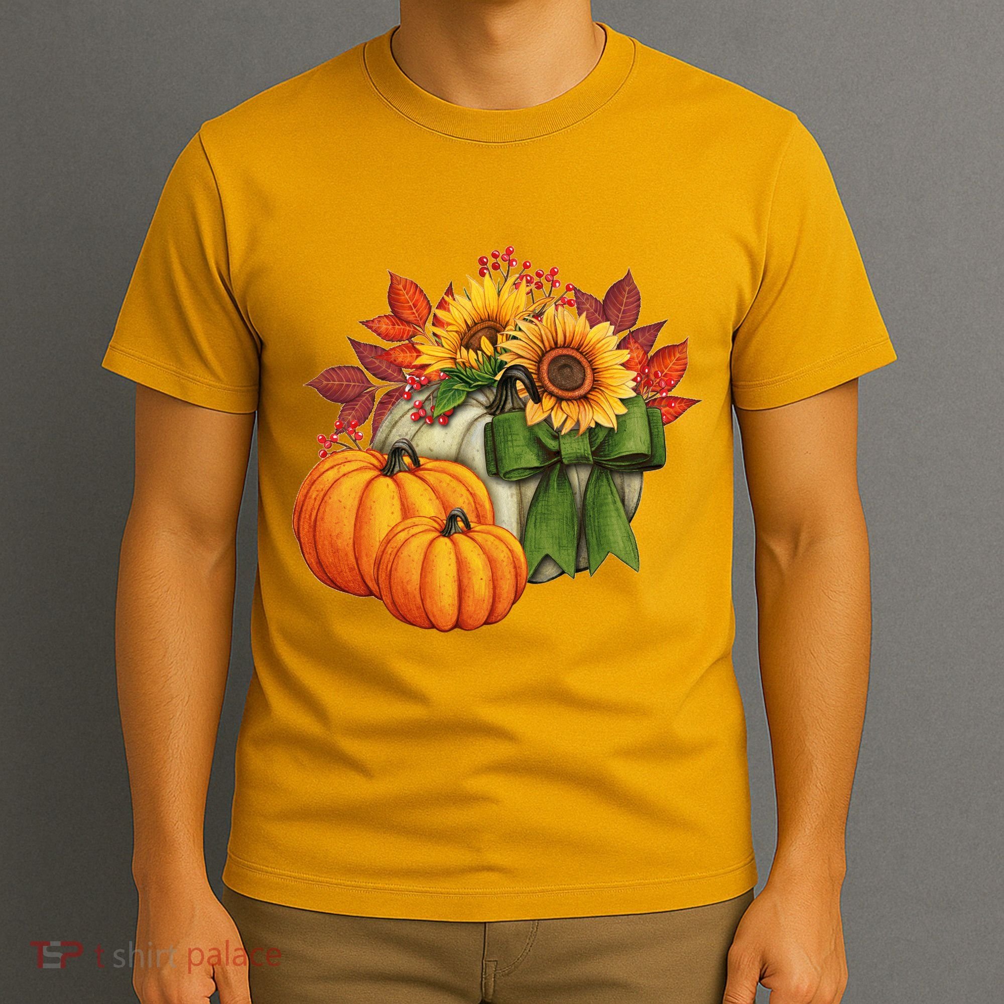 Pumpkin Sunflower Cute Floral Fall Autumn Season T-Shirt