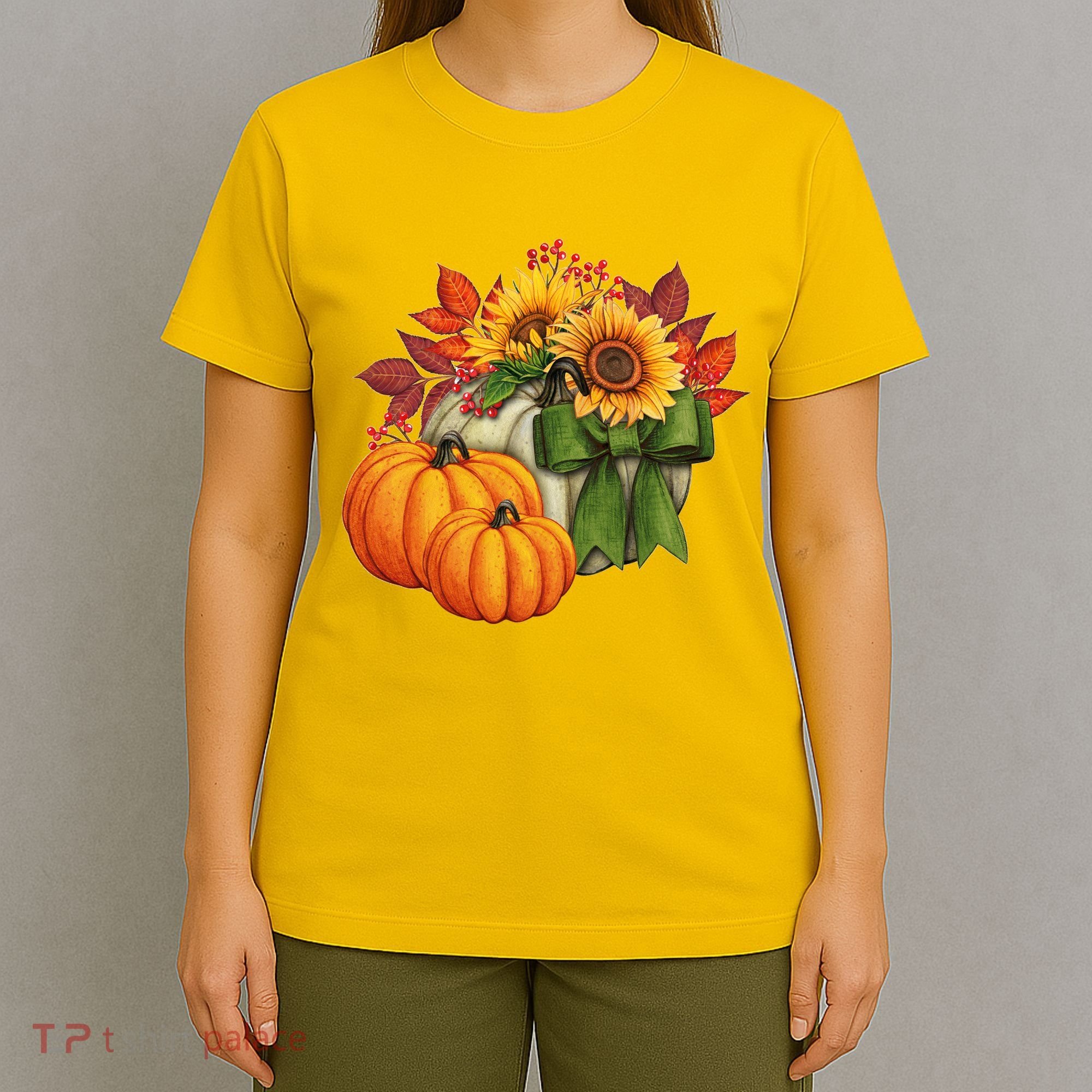 Pumpkin Sunflower Cute Floral Fall Autumn Season T-Shirt
