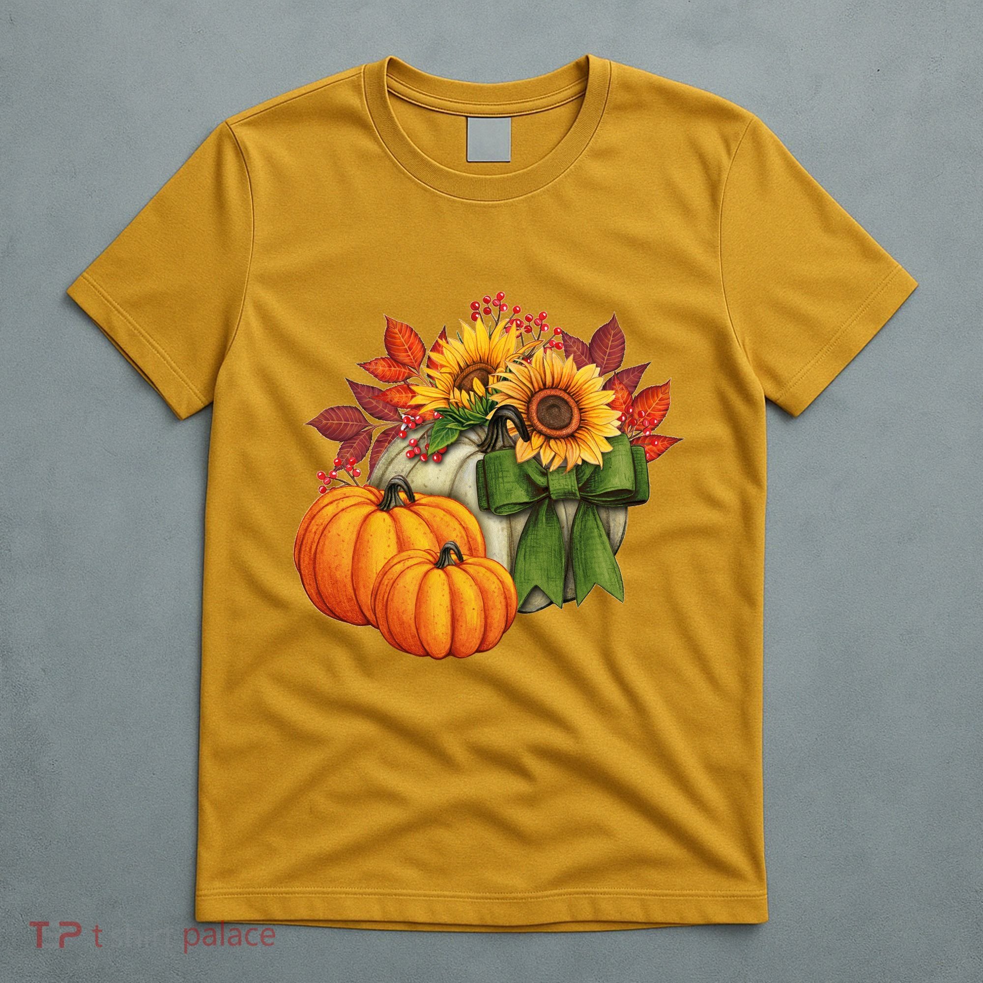 Pumpkin Sunflower Cute Floral Fall Autumn Season T-Shirt