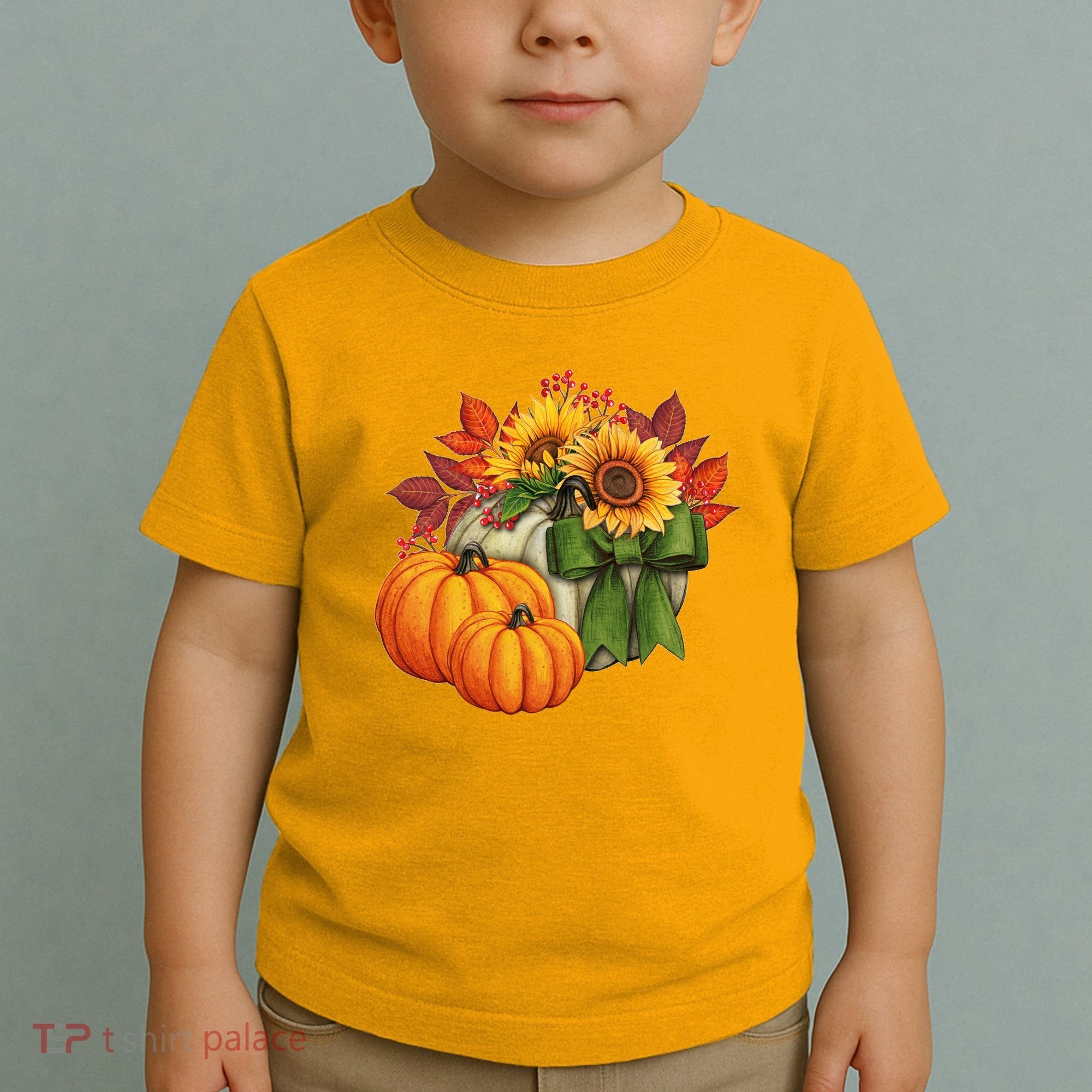 Pumpkin Sunflower Cute Floral Fall Autumn Season Toddler T-Shirt
