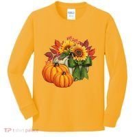 Pumpkin Sunflower Cute Floral Fall Autumn Season Kids Long Sleeve Shirt thumb 0