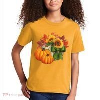 Pumpkin Sunflower Cute Floral Fall Autumn Season Kids T-Shirt thumb 2