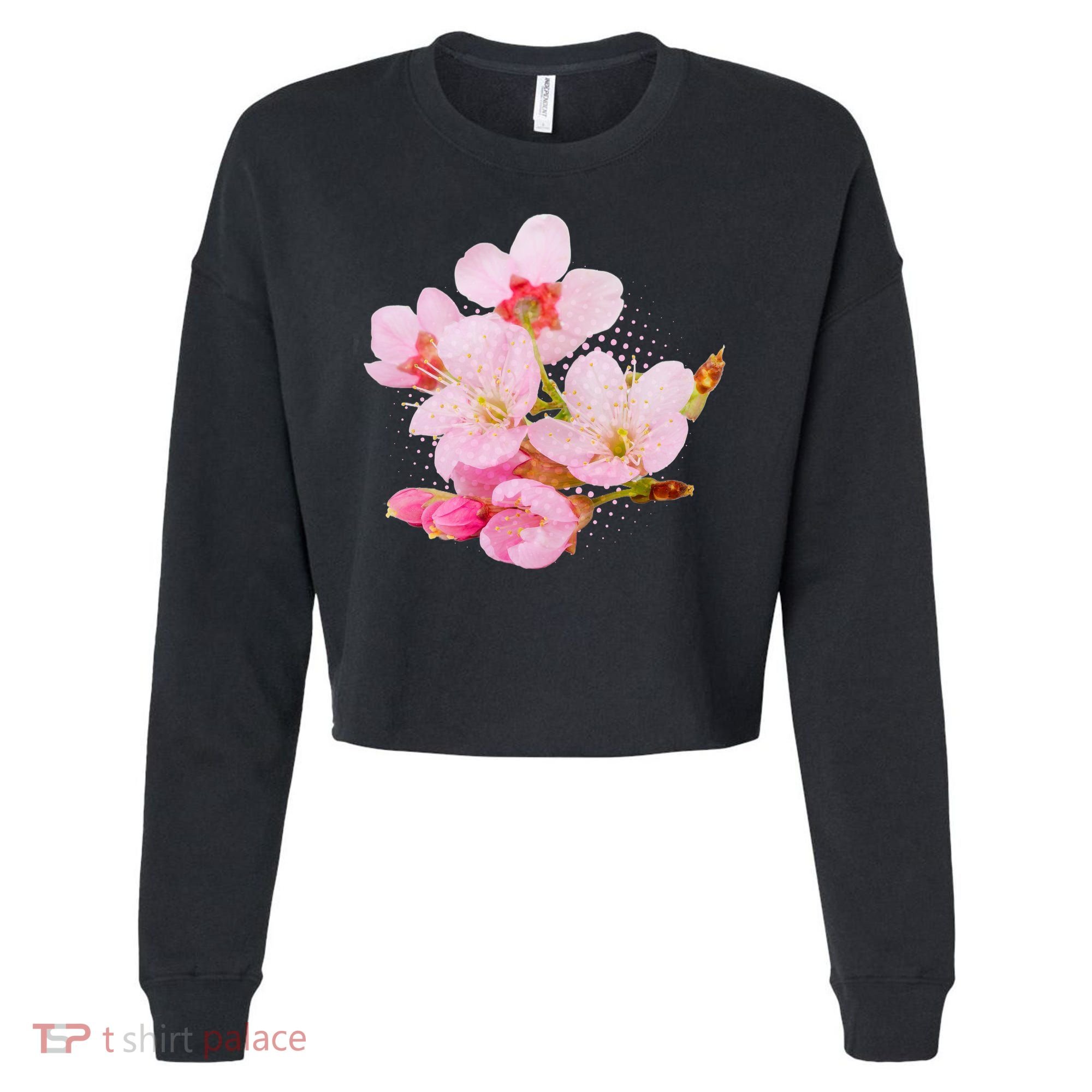 Pink Springtime Cherry Blossoms Sakura Cropped Pullover Crew