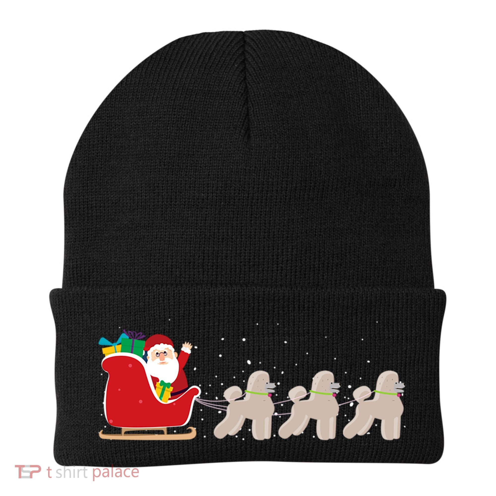 Poodle Santa Christmas Sleigh Funny Poodle Xmas Cool Gift Beanie