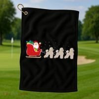 Poodle Santa Christmas Sleigh Funny Poodle Xmas Cool Gift Golf Towel thumb 1