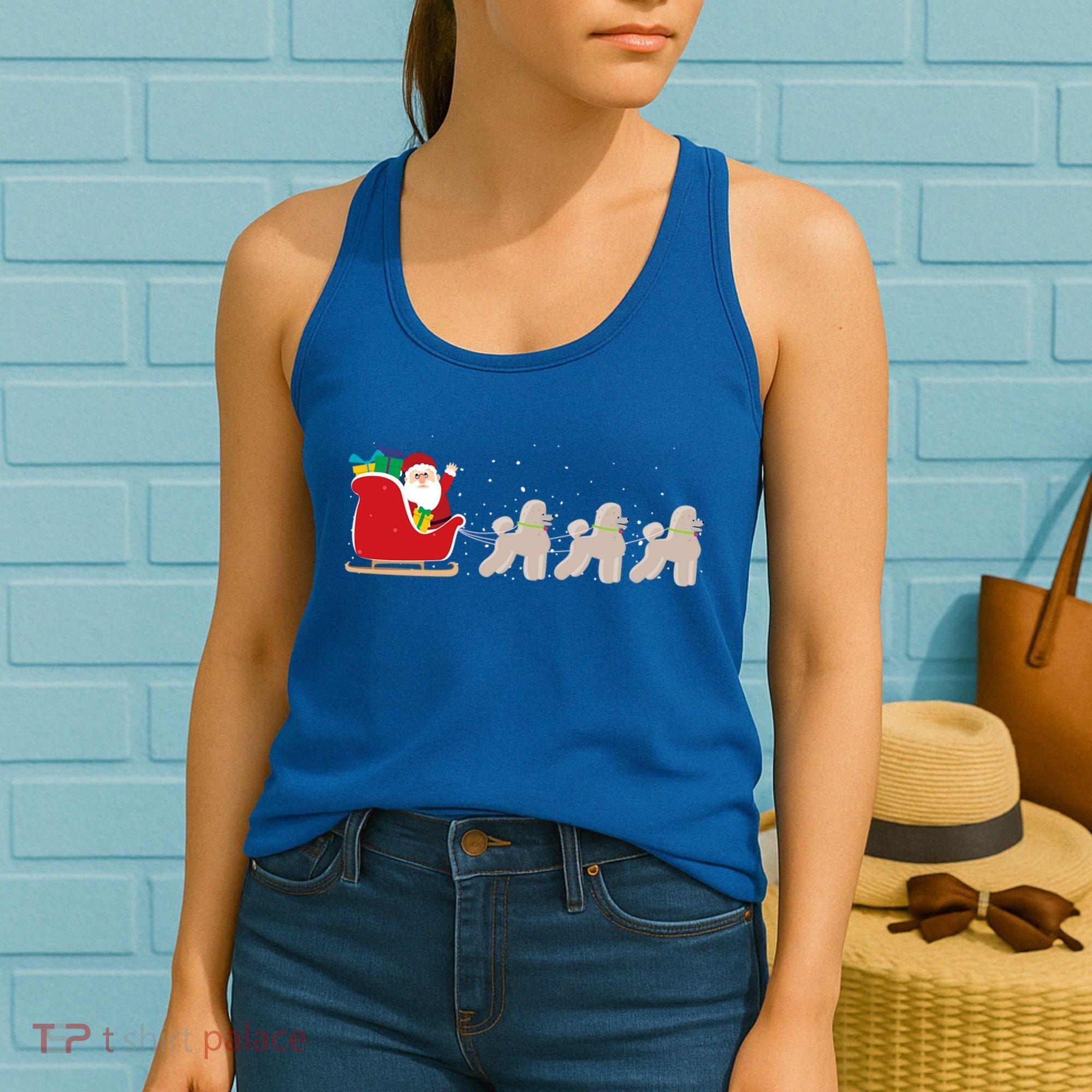 Poodle Santa Christmas Sleigh Funny Poodle Xmas Cool Gift Women's Tank Top