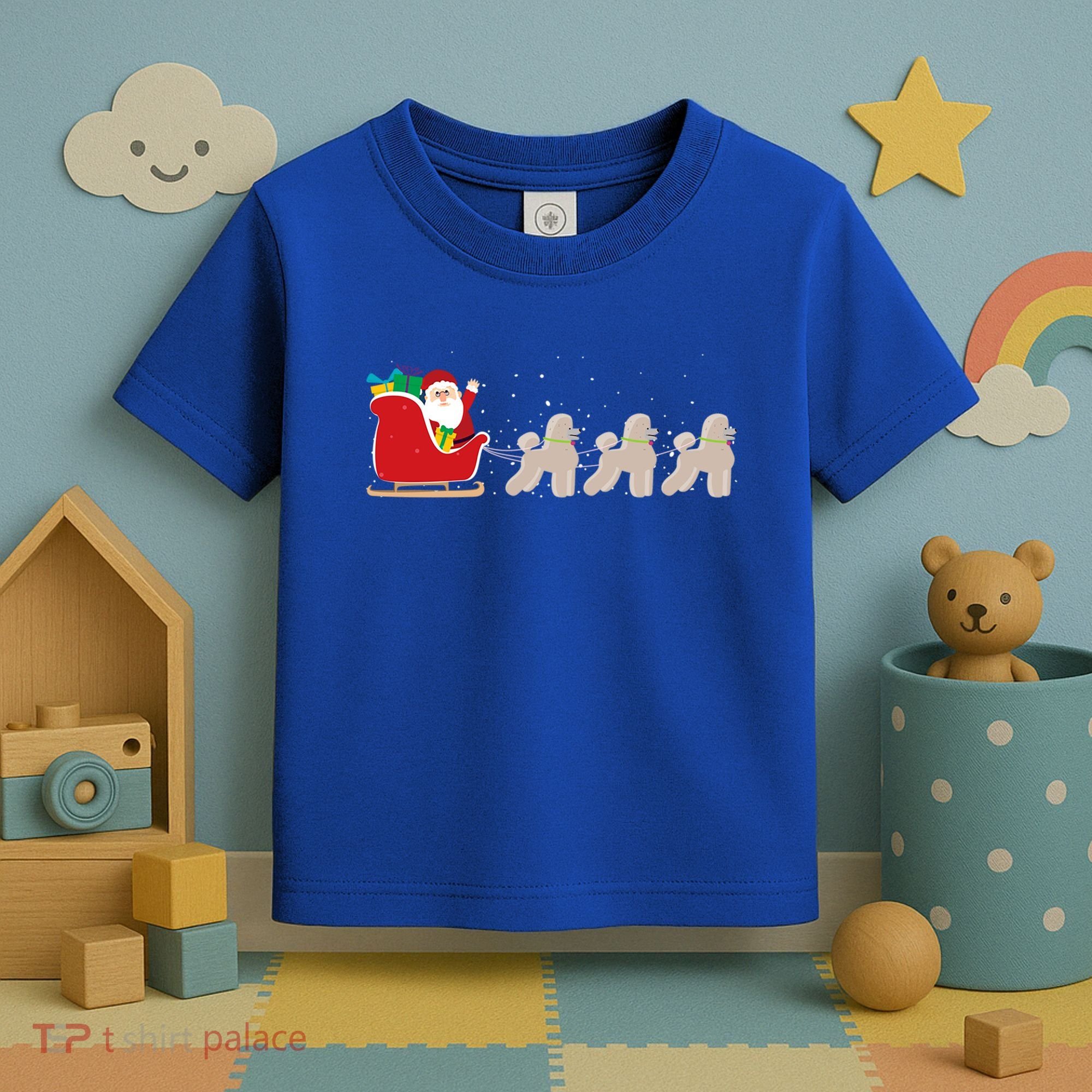 Poodle Santa Christmas Sleigh Funny Poodle Xmas Cool Gift Toddler T-Shirt