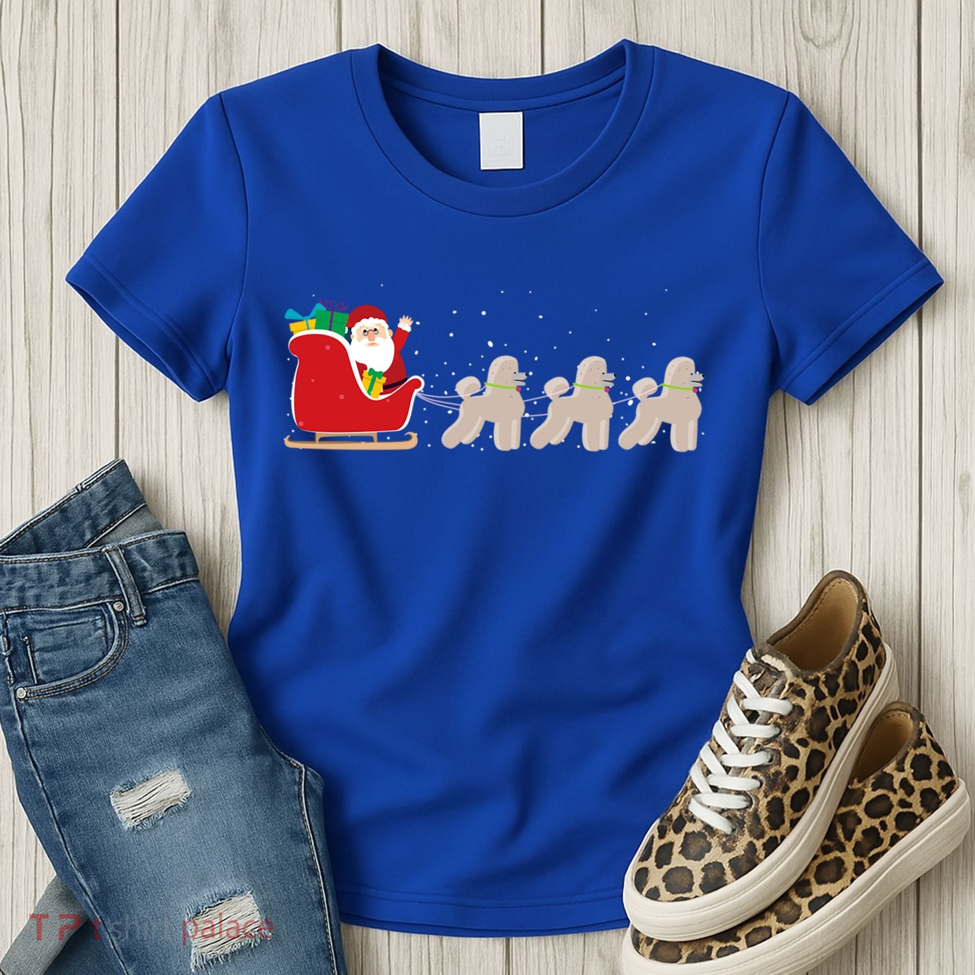 Poodle Santa Christmas Sleigh Funny Poodle Xmas Cool Gift Women's T-Shirt