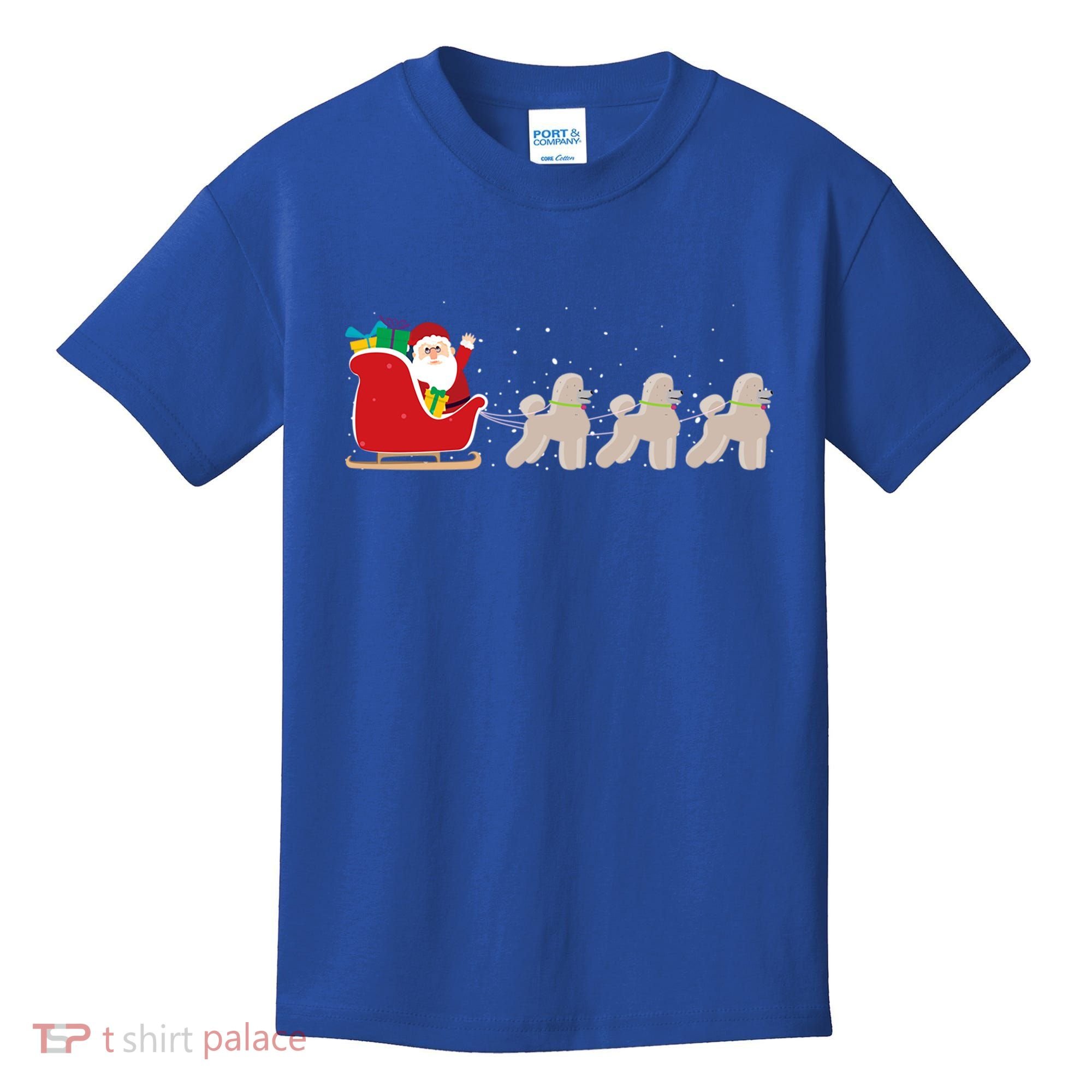 Poodle Santa Christmas Sleigh Funny Poodle Xmas Cool Gift Kids T-Shirt