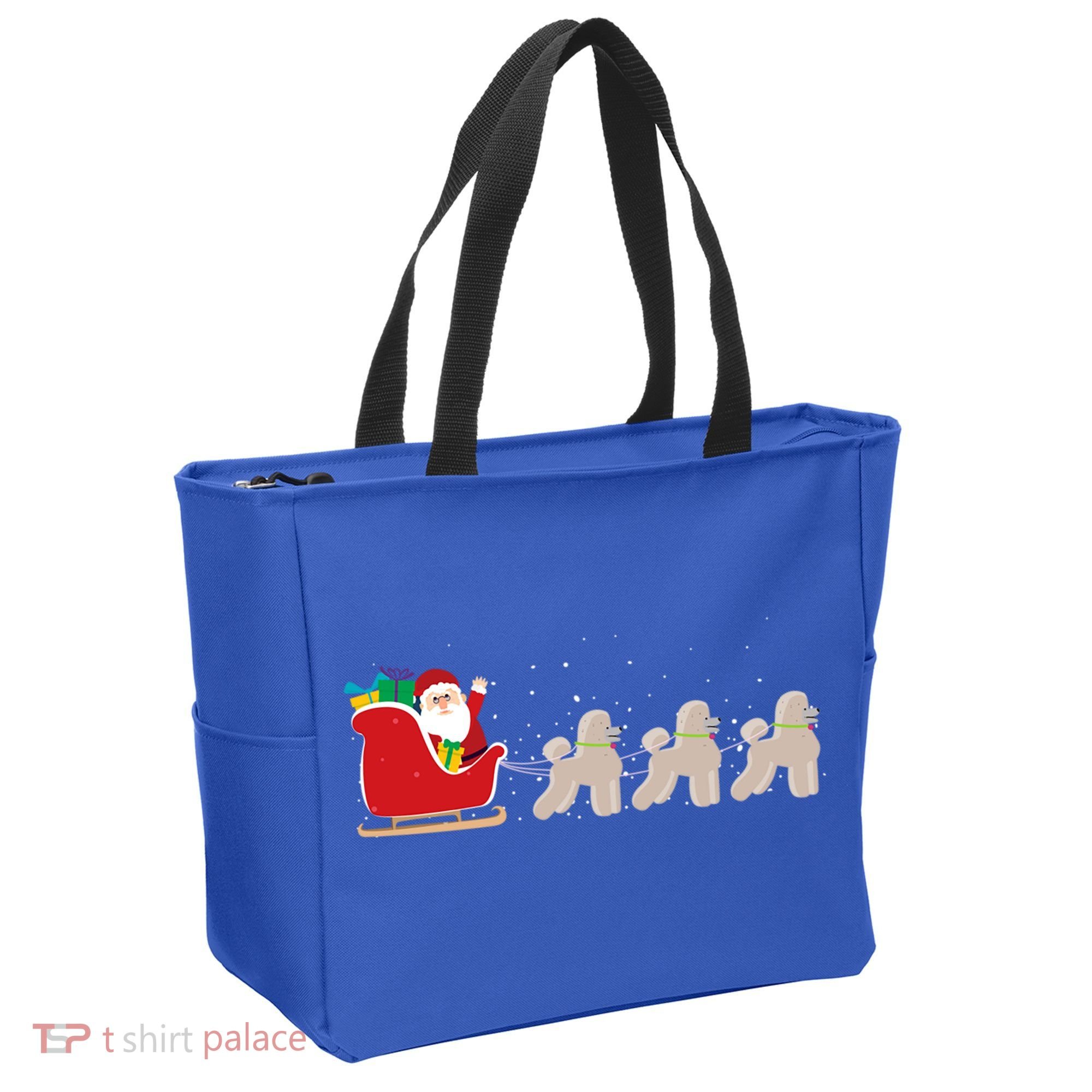 Poodle Santa Christmas Sleigh Funny Poodle Xmas Cool Gift Tote Bag