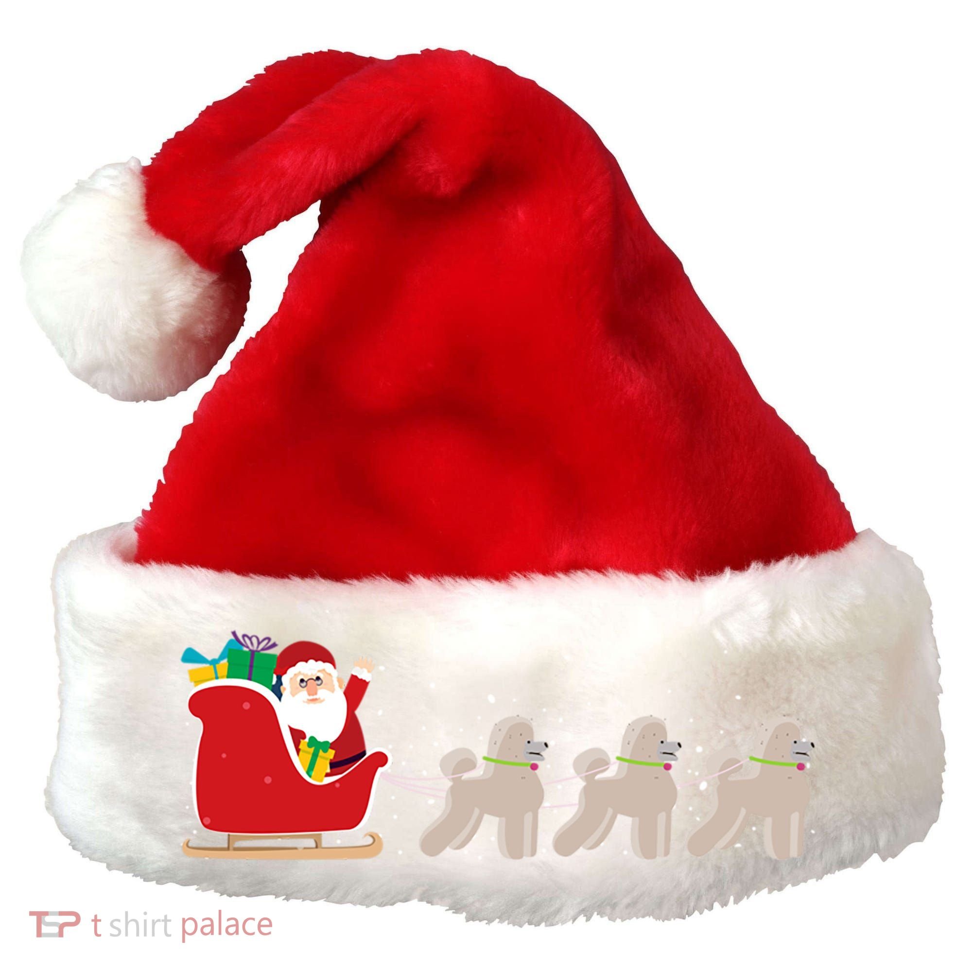 Poodle Santa Christmas Sleigh Funny Poodle Xmas Cool Gift Santa Hat