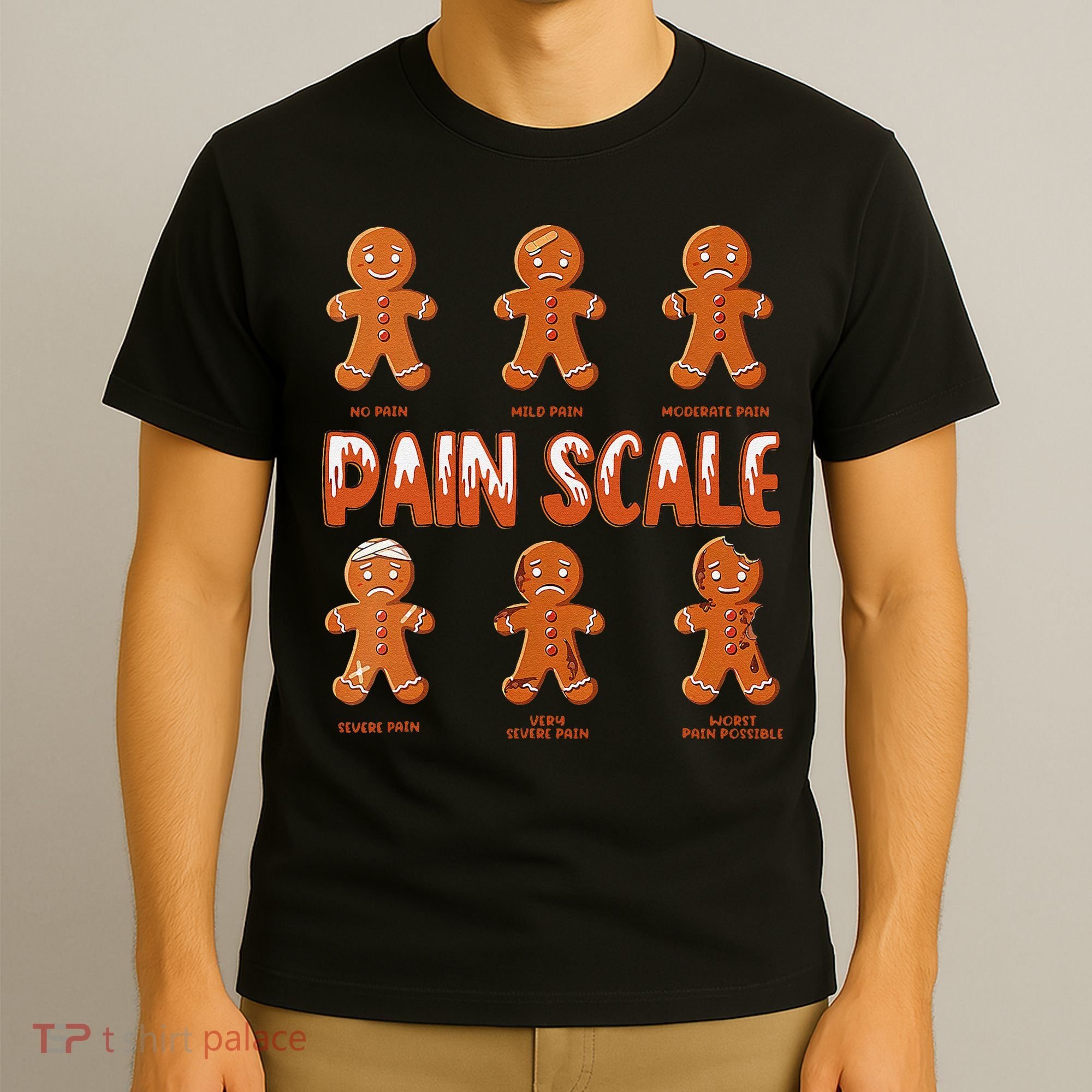 Pain Scale Christmas Nurse Gingerbread Man Pain Assessment T-Shirt