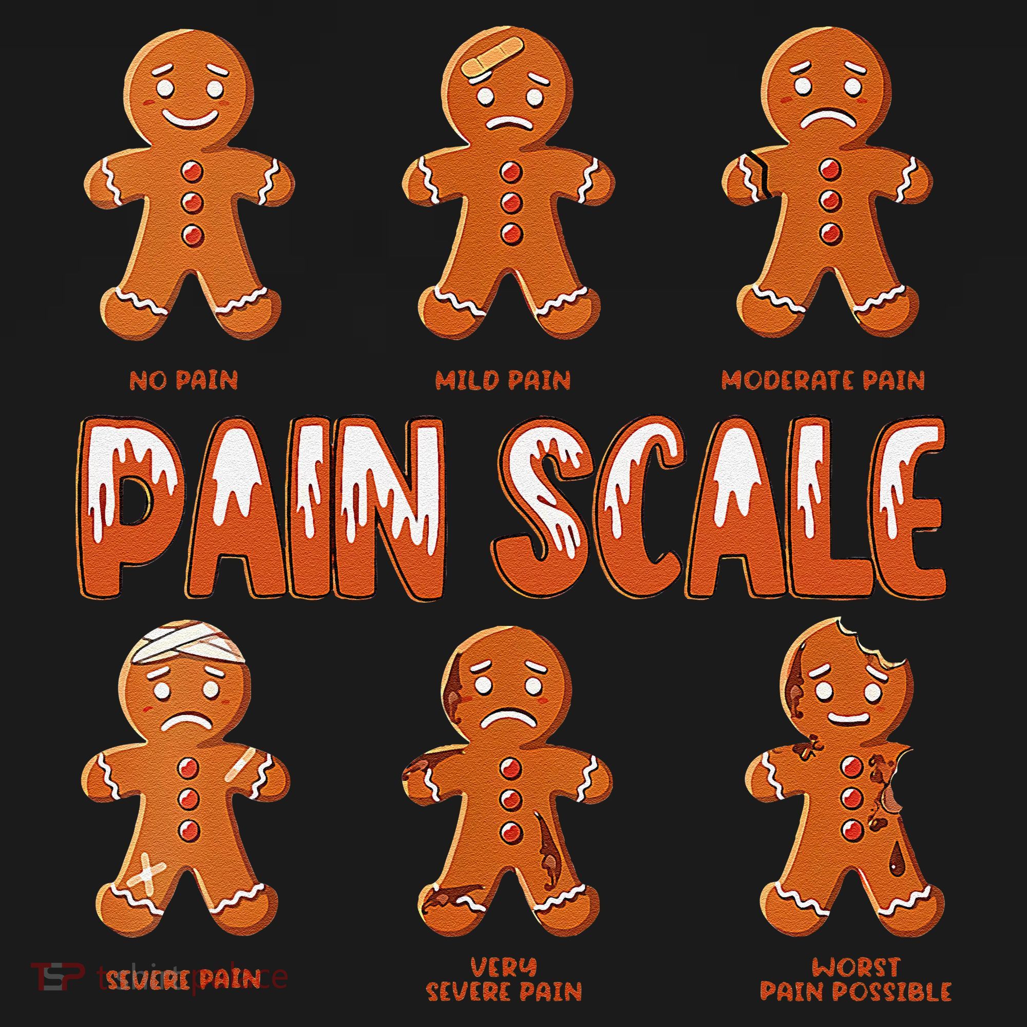 Pain Scale Christmas Nurse Gingerbread Man Pain Assessment T-Shirt