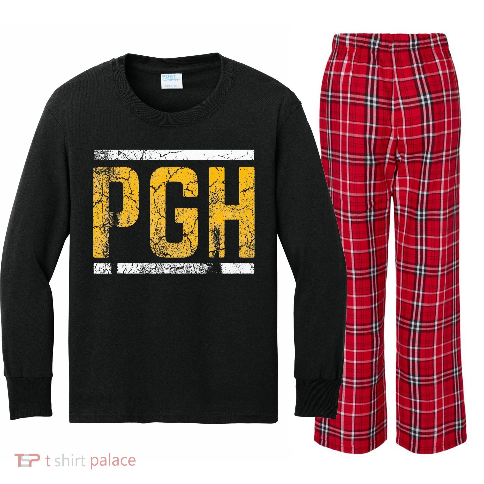 Pittsburgh Steel City Pennsylvania 412 Home Kids Long Sleeve Plaid Pajama Set