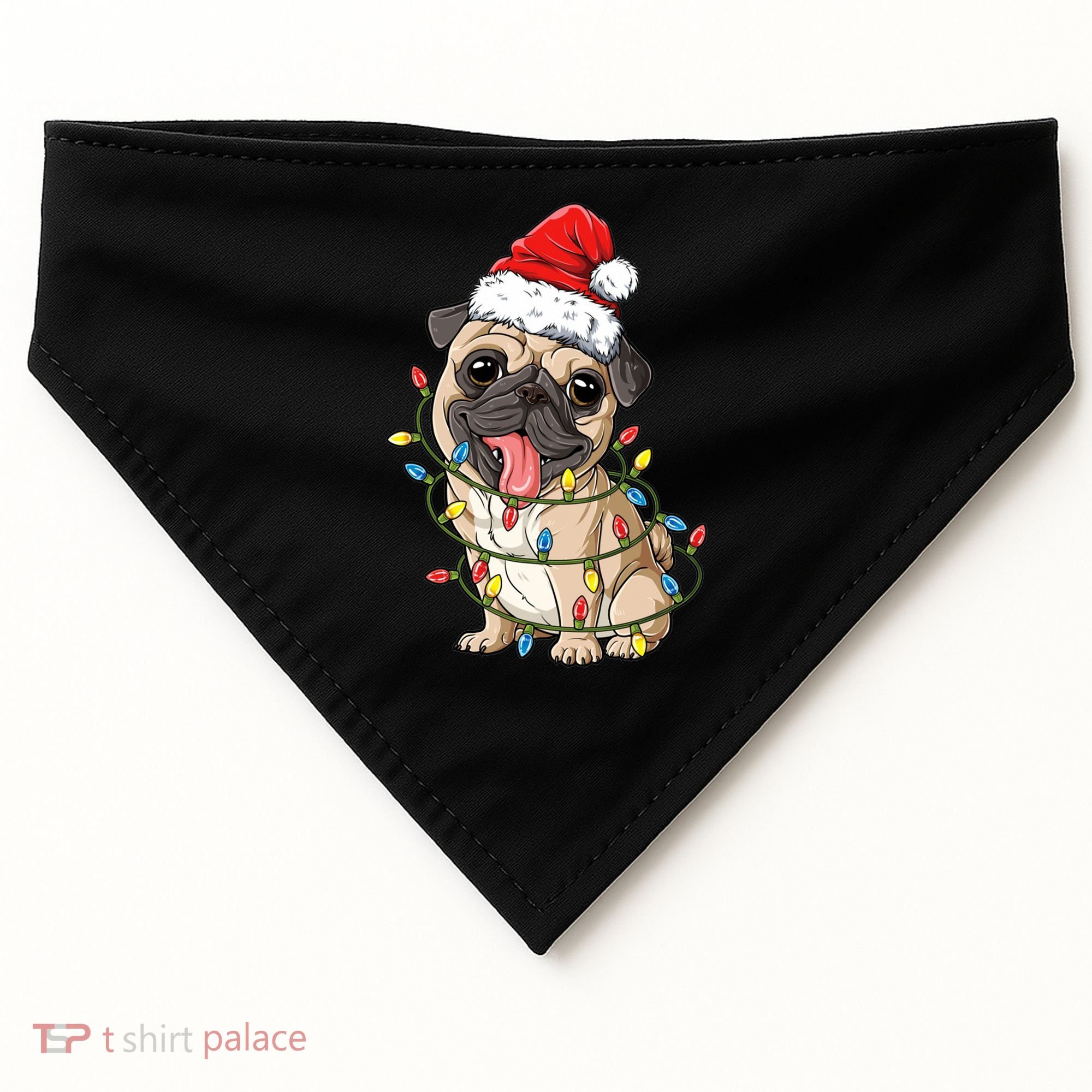 Pug Santa Christmas Tree Lights Xmas Boys Pugmas Dog Dogmas Cool Gift USA-Made Doggie Bandana