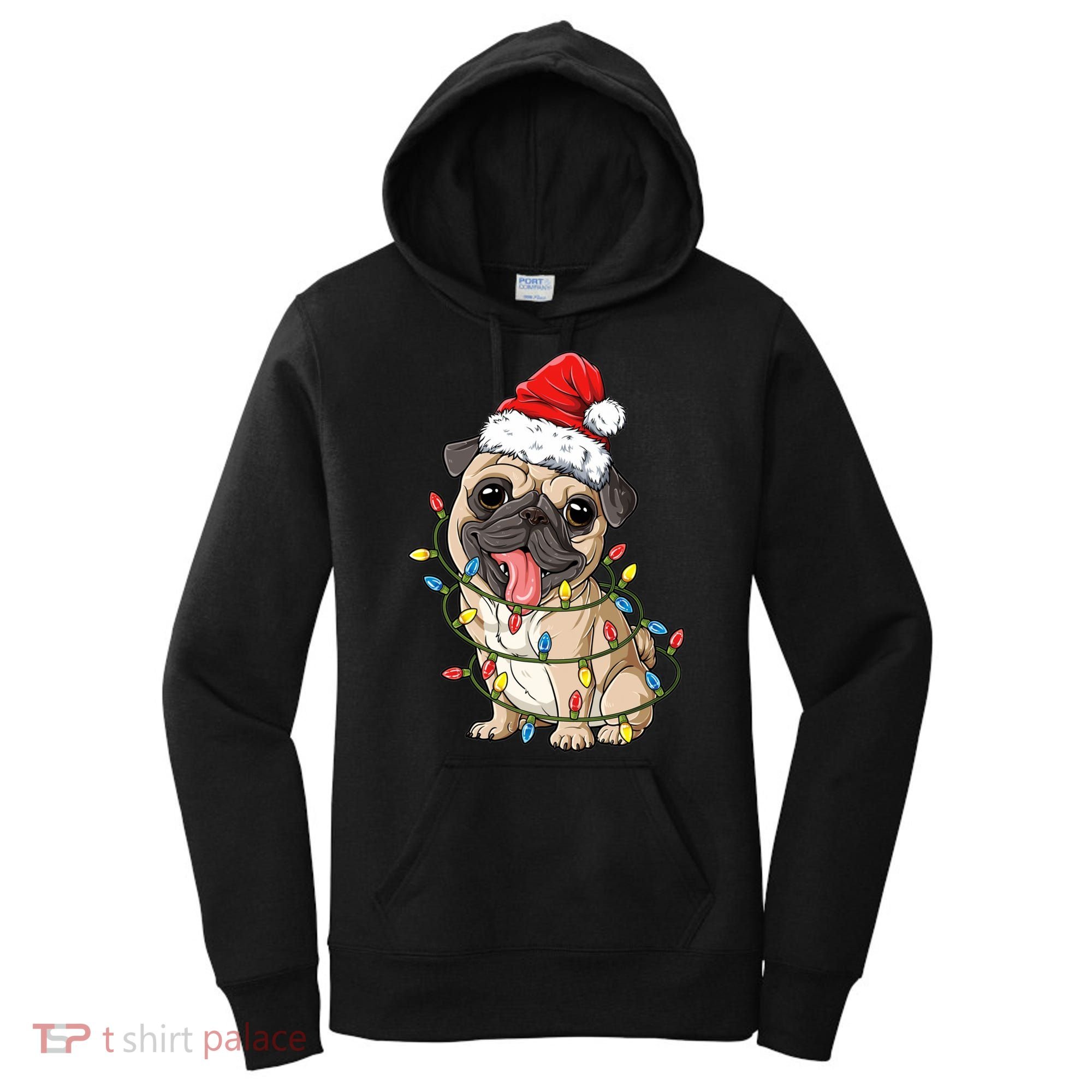 Pug Santa Christmas Tree Lights Xmas Boys Pugmas Dog Dogmas Cool Gift Women's Hoodie