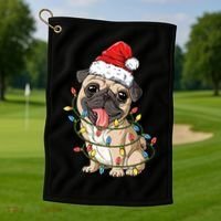 Pug Santa Christmas Tree Lights Xmas Boys Pugmas Dog Dogmas Cool Gift Golf Towel thumb 1