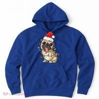 Pug Santa Christmas Tree Lights Xmas Boys Pugmas Dog Dogmas Cool Gift Hoodie thumb 0