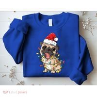 Pug Santa Christmas Tree Lights Xmas Boys Pugmas Dog Dogmas Cool Gift Sweatshirt thumb 2