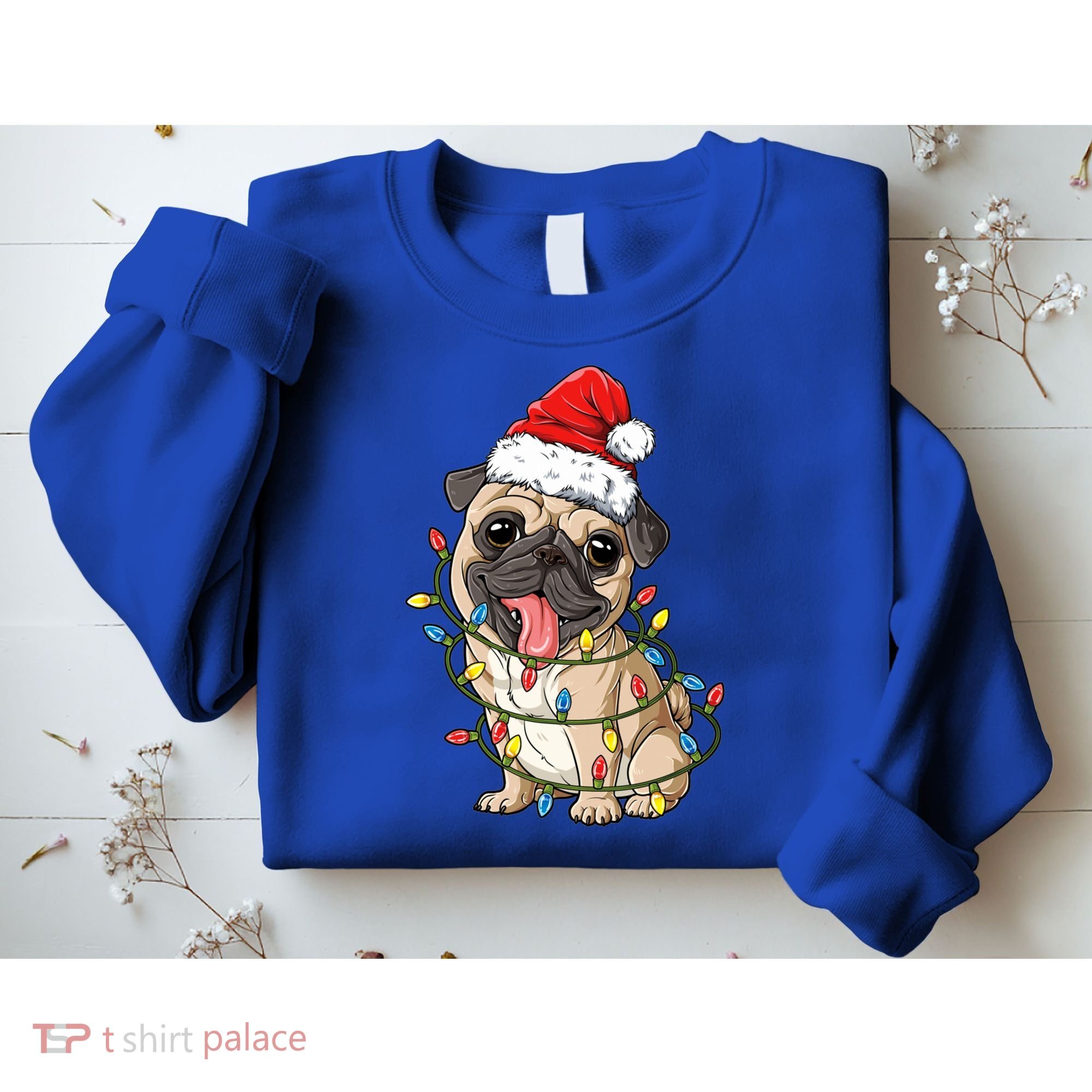 Pug Santa Christmas Tree Lights Xmas Boys Pugmas Dog Dogmas Cool Gift Sweatshirt