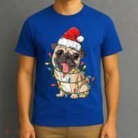 Pug Santa Christmas Tree Lights Xmas Boys Pugmas Dog Dogmas Cool Gift T-Shirt thumb 3