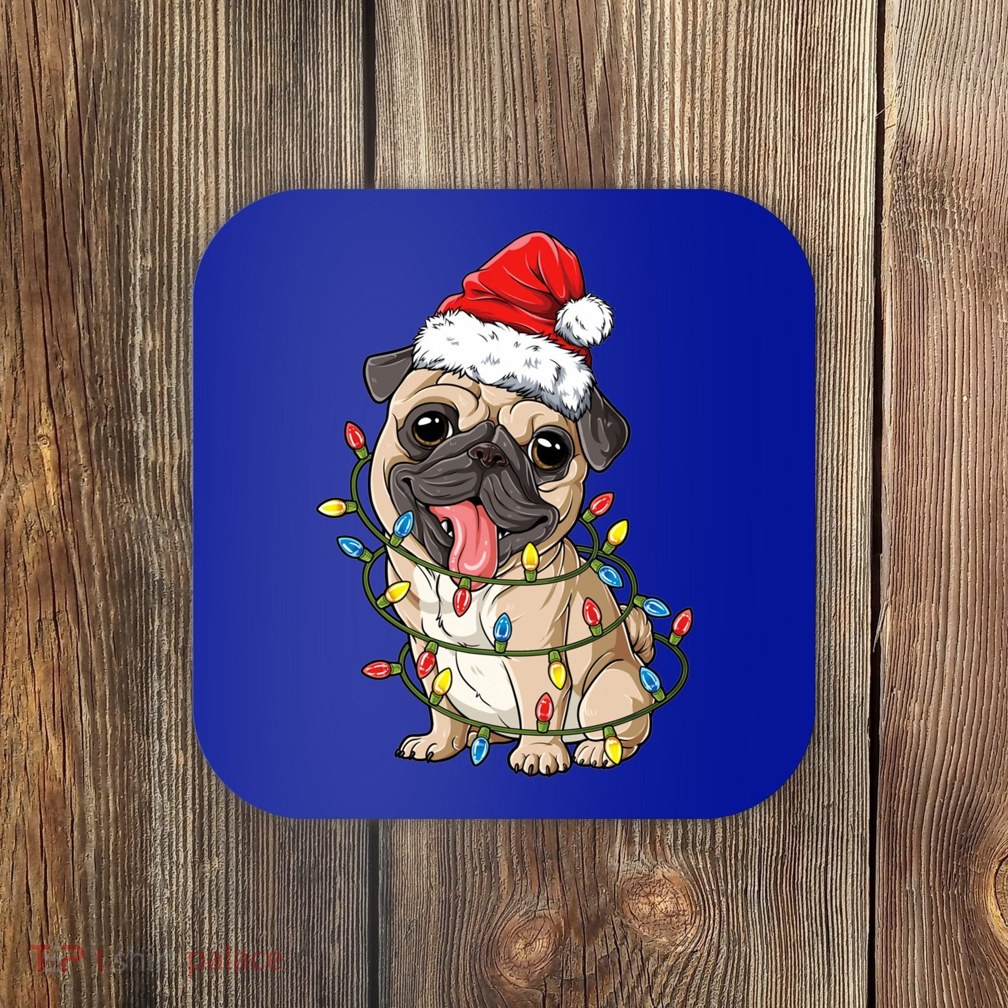 Pug Santa Christmas Tree Lights Xmas Boys Pugmas Dog Dogmas Cool Gift Coaster
