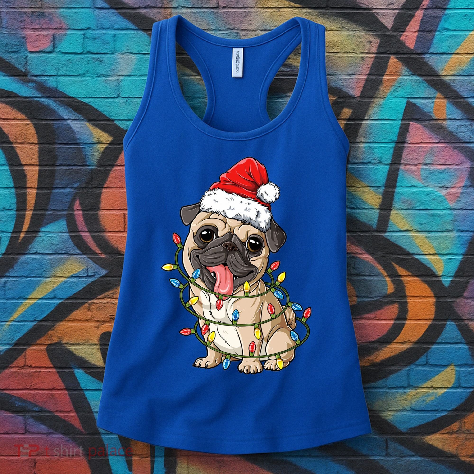 Pug Santa Christmas Tree Lights Xmas Boys Pugmas Dog Dogmas Cool Gift Women's Tank Top