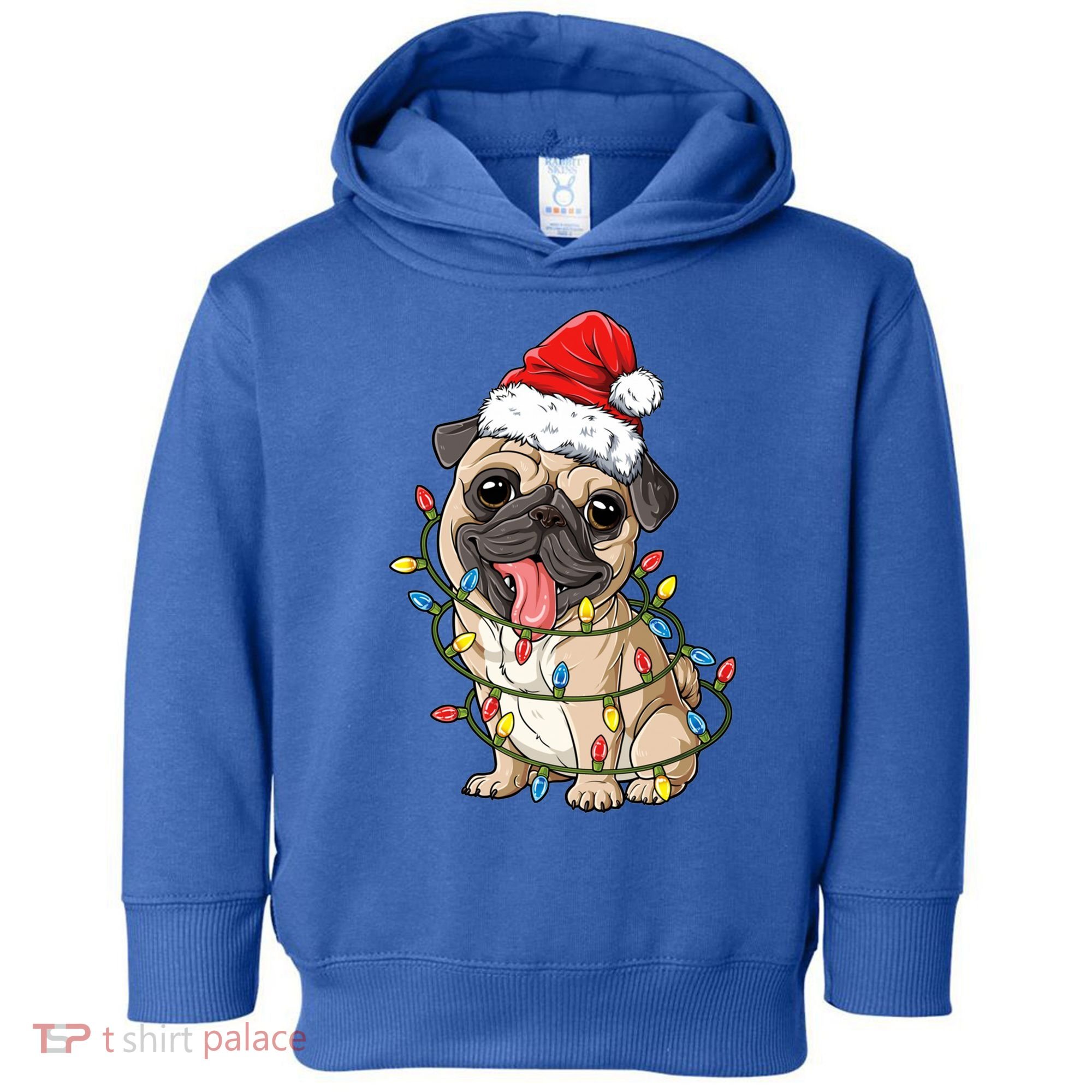 Pug Santa Christmas Tree Lights Xmas Boys Pugmas Dog Dogmas Cool Gift Toddler Hoodie